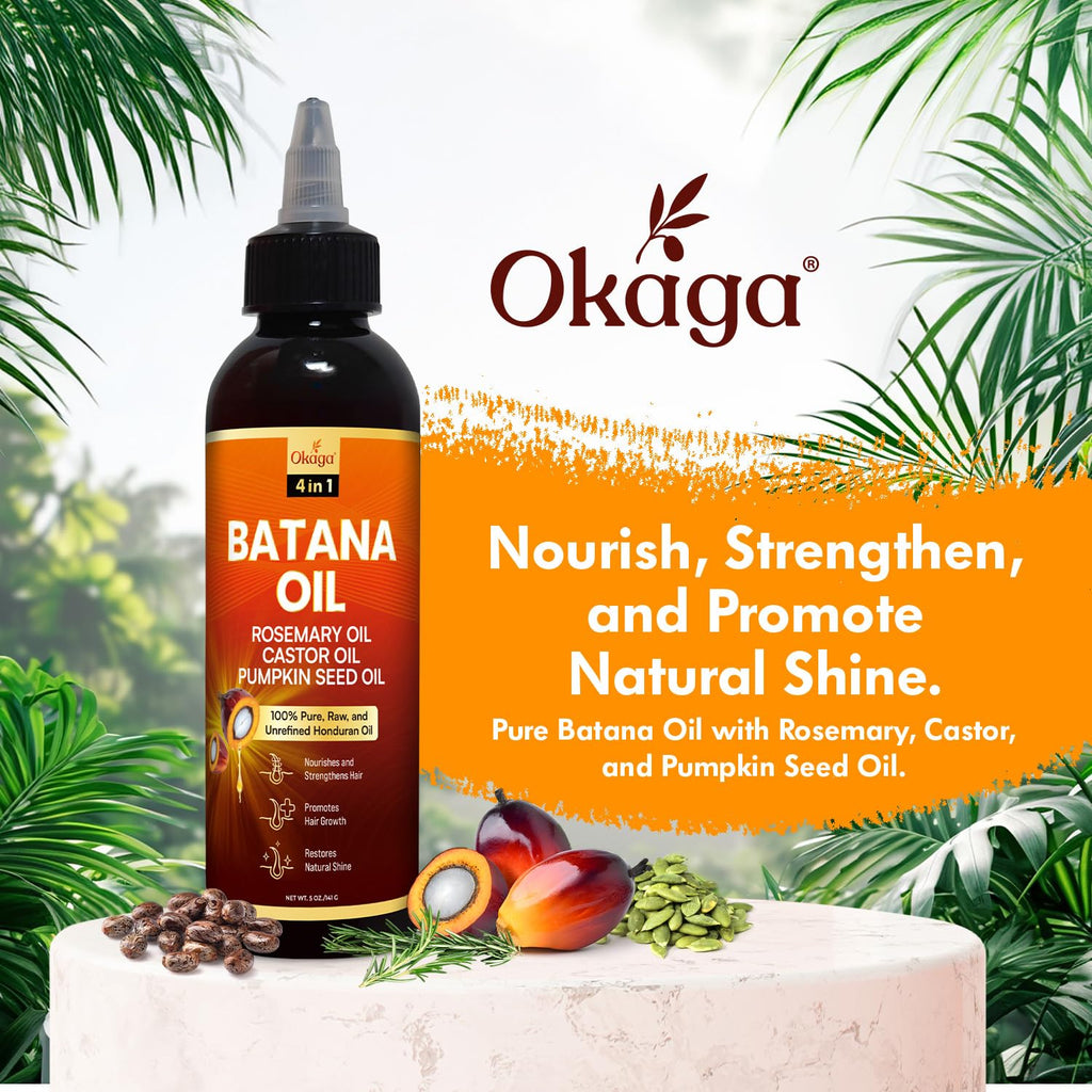 Okaga Batana Oil for Hair Growth with Rosemary, Castor & Pumpkin Seed Oils – 5oz