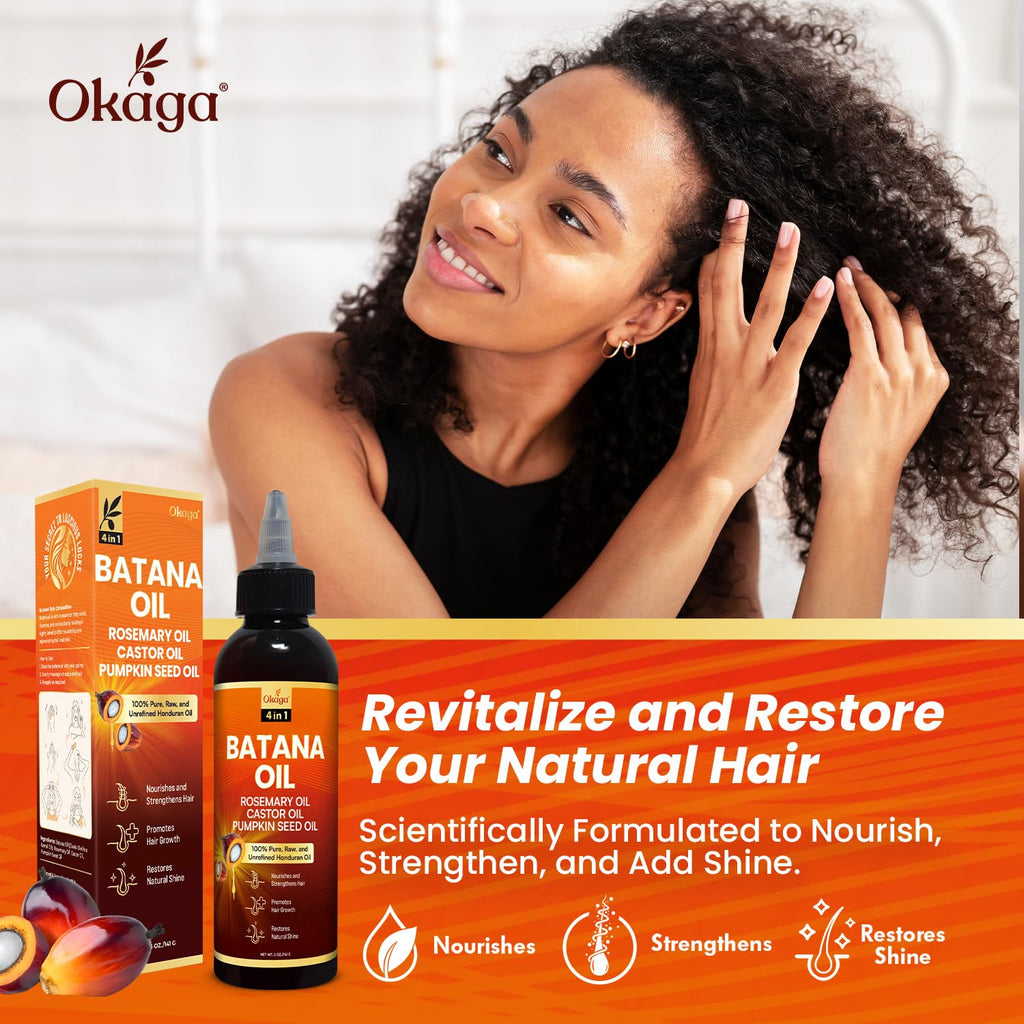 Okaga Batana Oil for Hair Growth – Rosemary, Castor & Pumpkin Seed Oils, Honduran Formula (3-Pack)