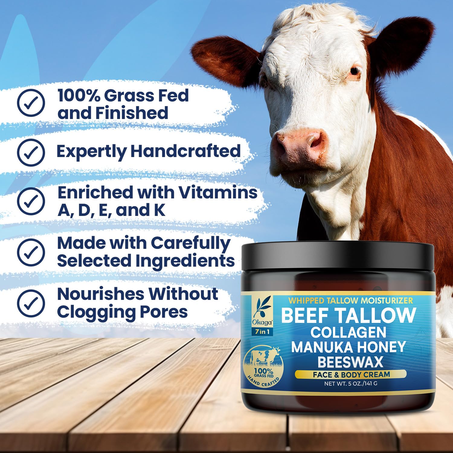 Okaga Organic Beef Tallow Balm 2 Pack – Grass-Fed Tallow with Manuka Honey & Aloe