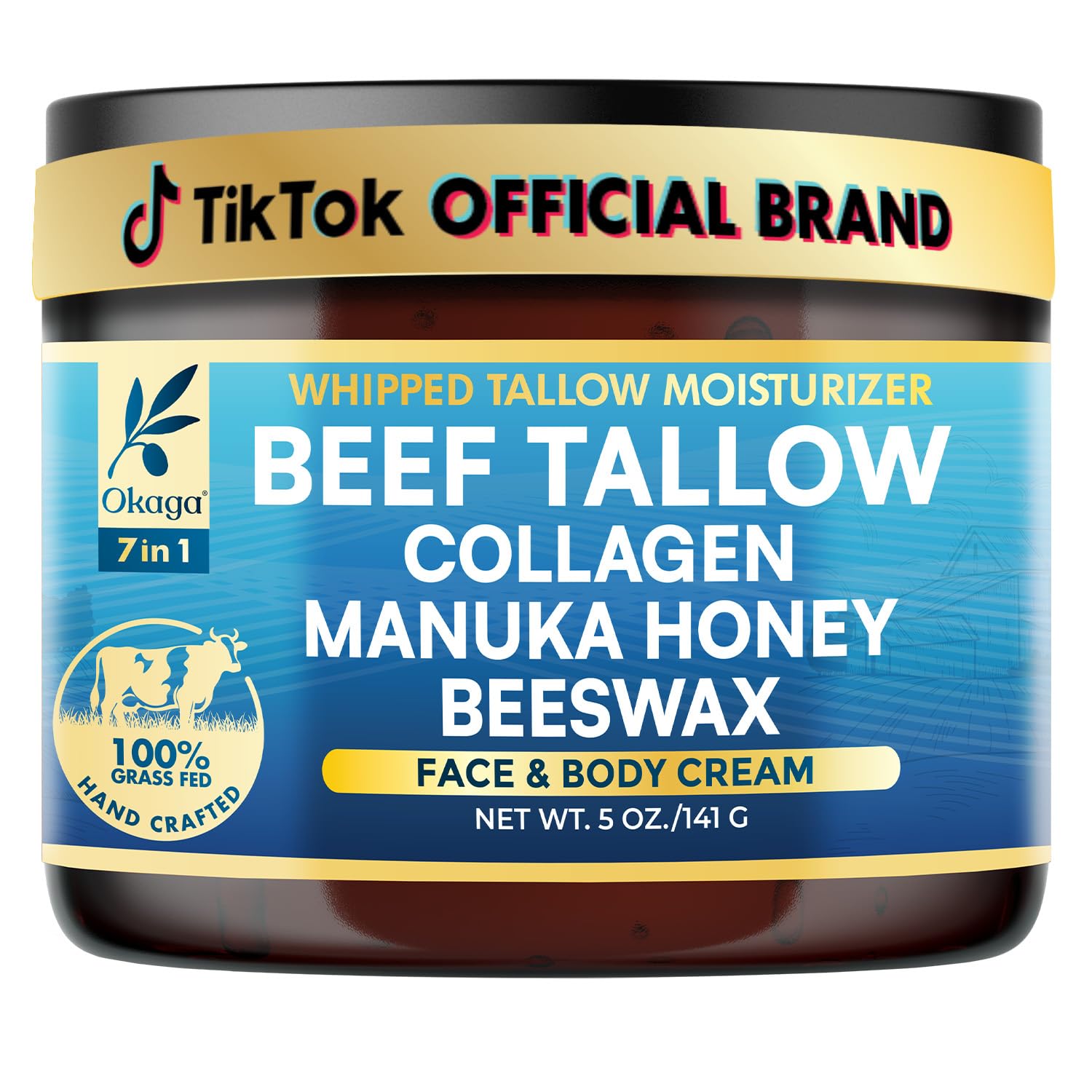 Okaga Organic Beef Tallow Balm – Grass-Fed, Manuka Honey & Aloe | 5oz