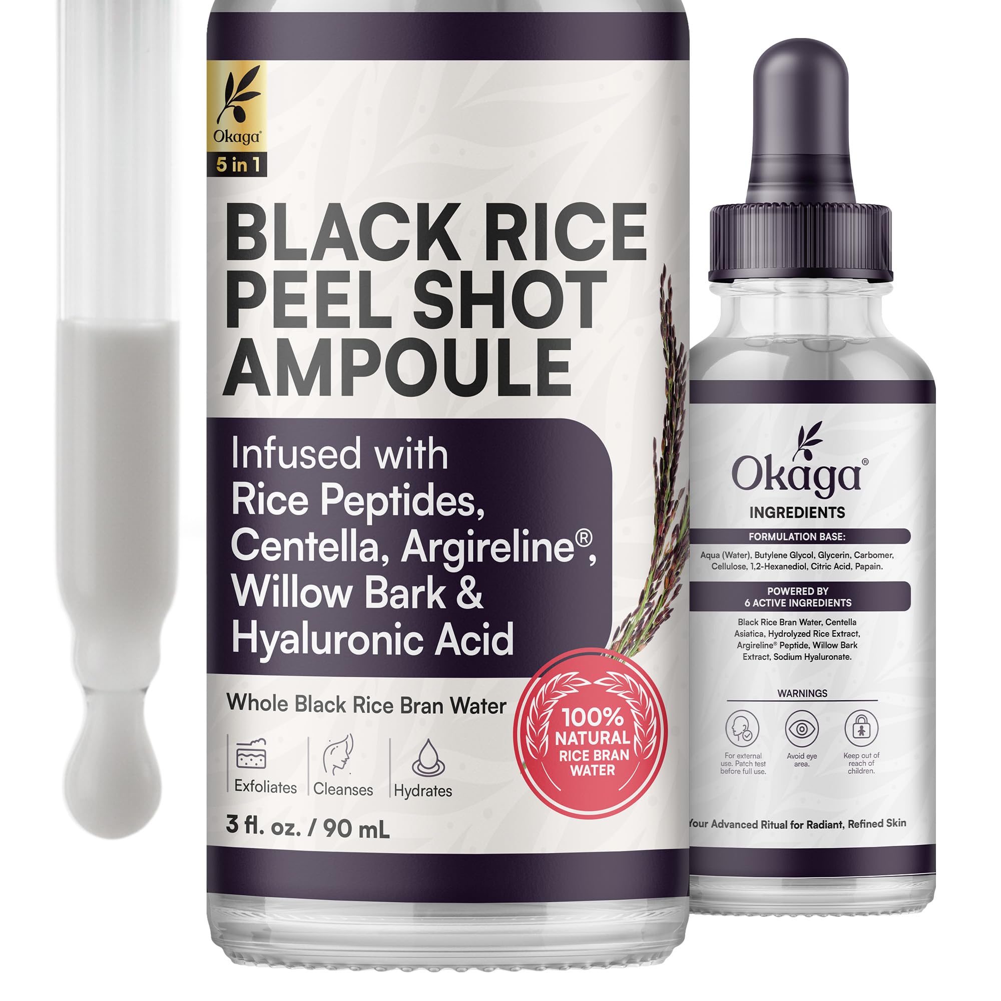 Okaga Black Rice Exfoliant Shot Ampoule – Pore Refining & Hydrating (90 mL)