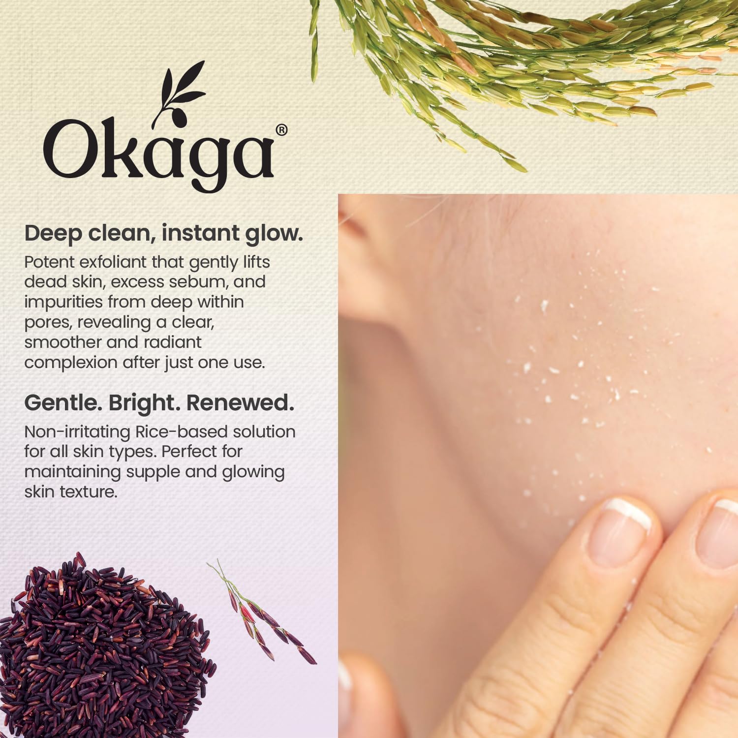 Okaga Peel Shot Glow Rice Ampoule Duo – White & Black Rice Exfoliant Skincare for All Skin Types