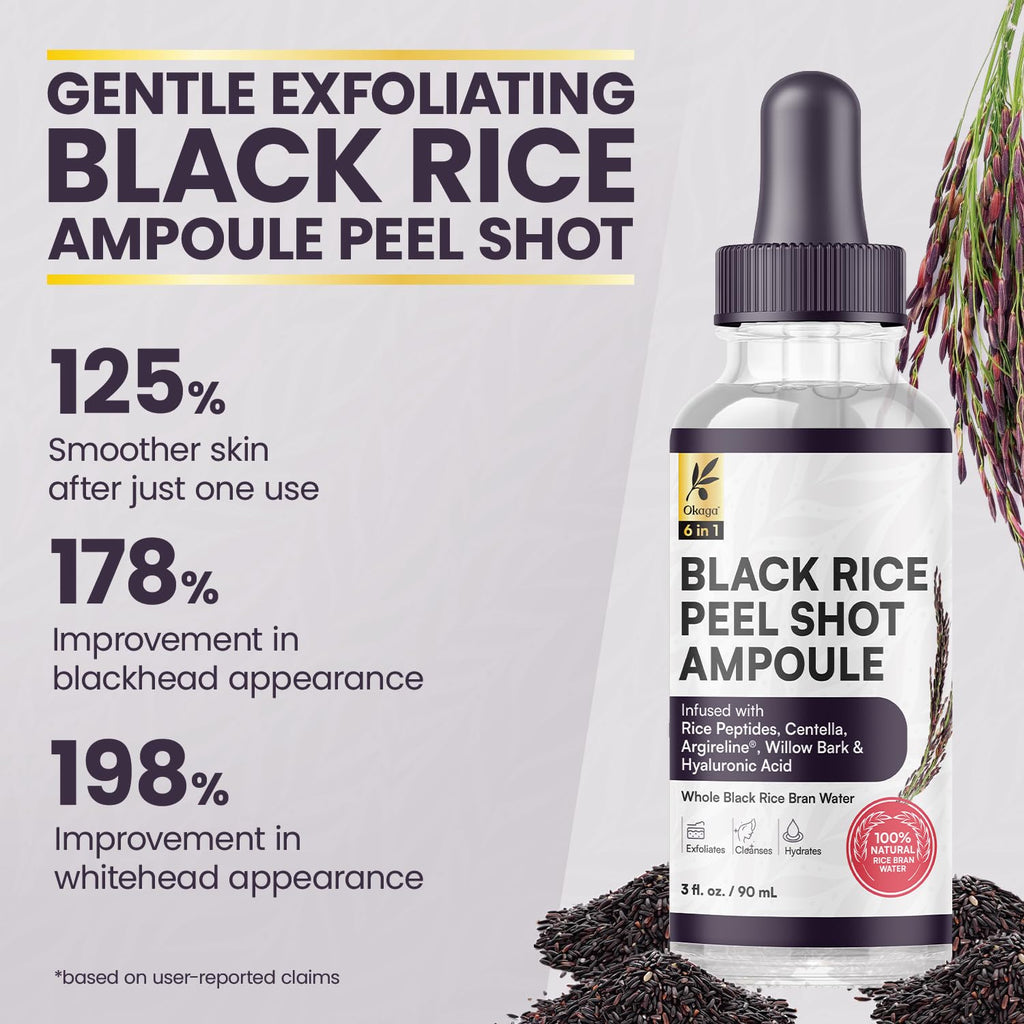 Okaga Black Rice Exfoliant Shot Ampoule – Pore Refining & Hydrating (90 mL)
