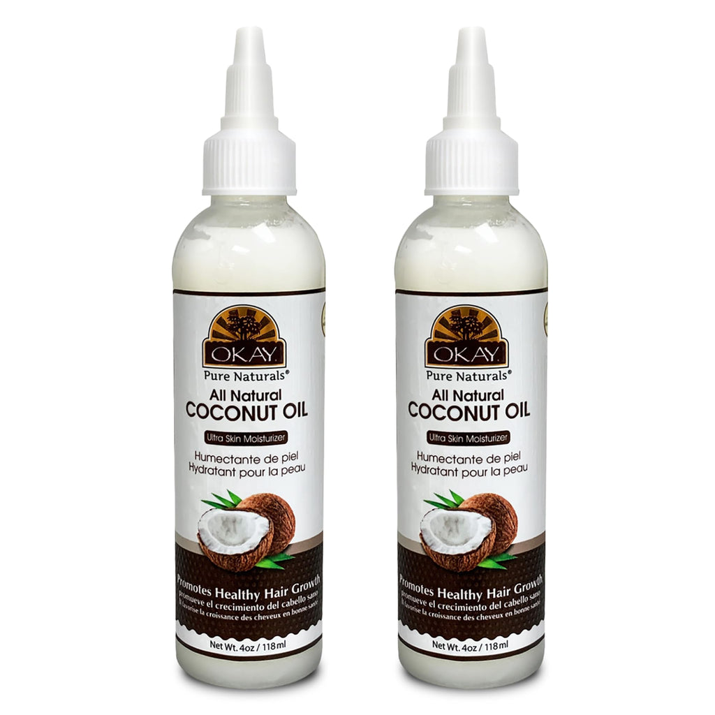 OKAY 100% Pure Coconut Oil for Hair & Skin | 4 Fl Oz Bottle (Pack of 2)