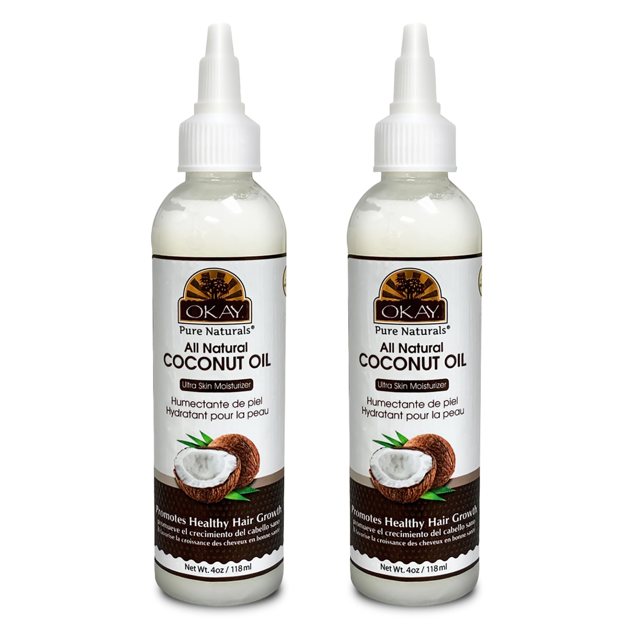 OKAY 100% Pure Coconut Oil for Hair & Skin | 4 Fl Oz Bottle (Pack of 2)