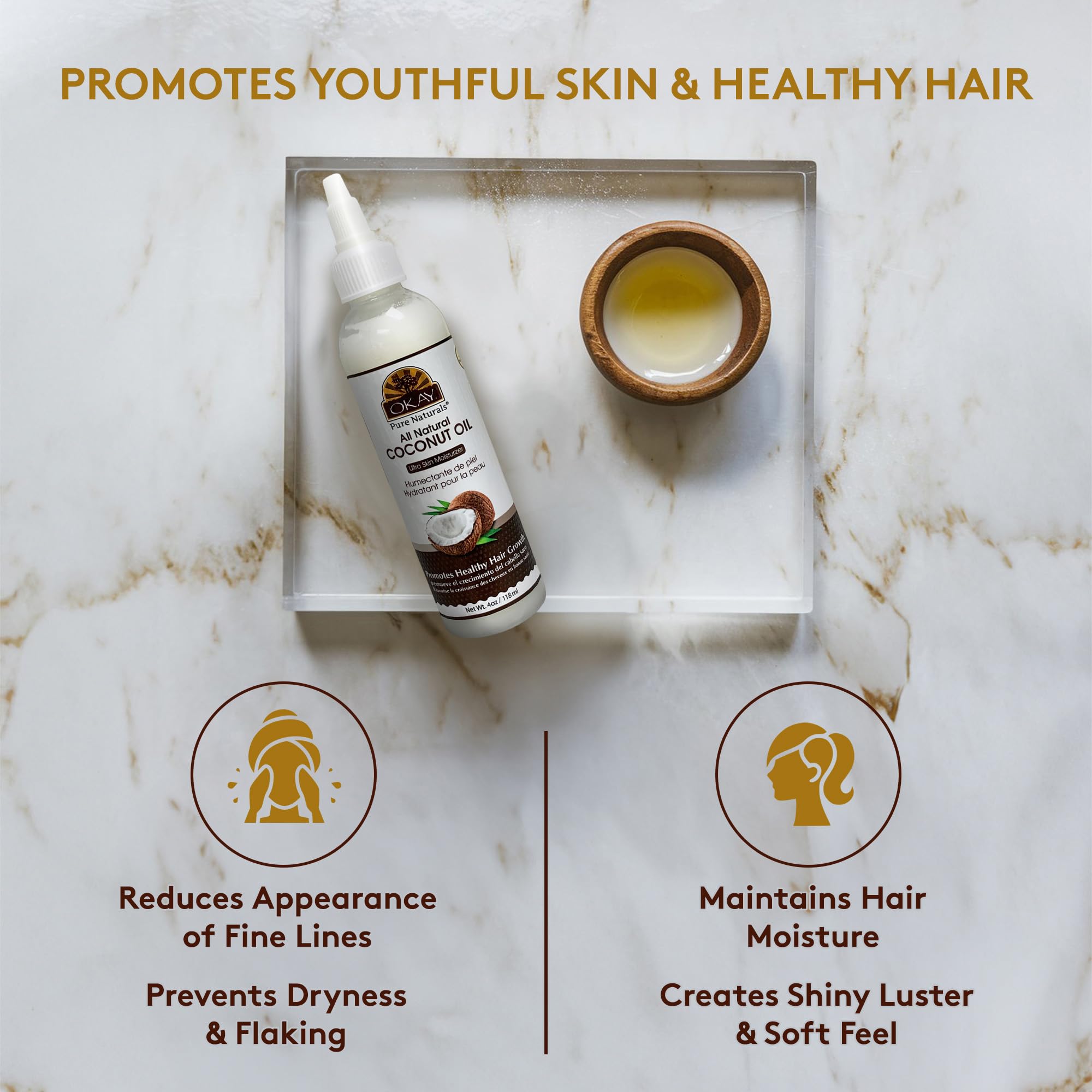 OKAY 100% Pure Coconut Oil for Hair & Skin | 4 Fl Oz Bottle (Pack of 2)