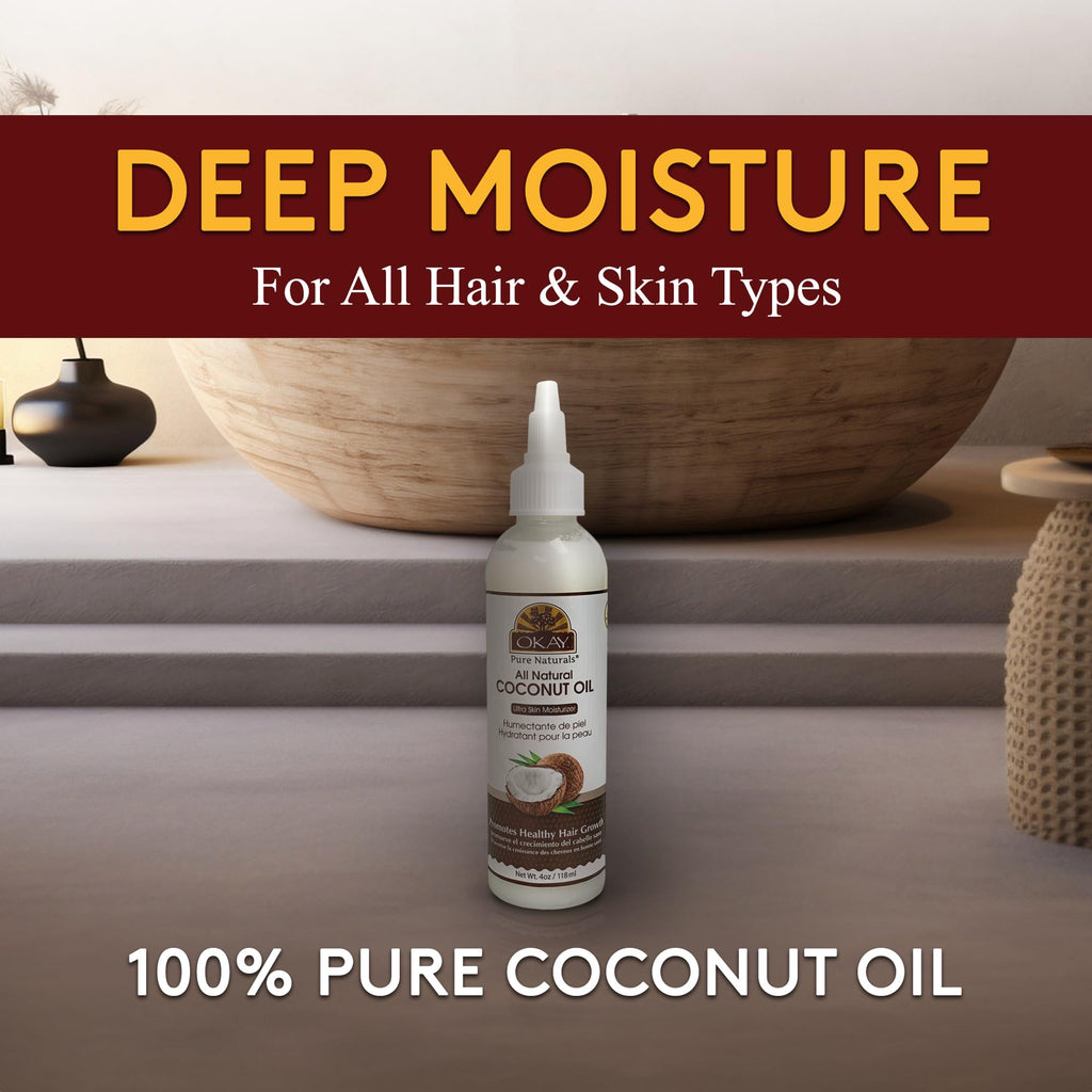 OKAY 100% Pure Coconut Oil for Hair & Skin | 4 Fl Oz Bottle (Pack of 2)