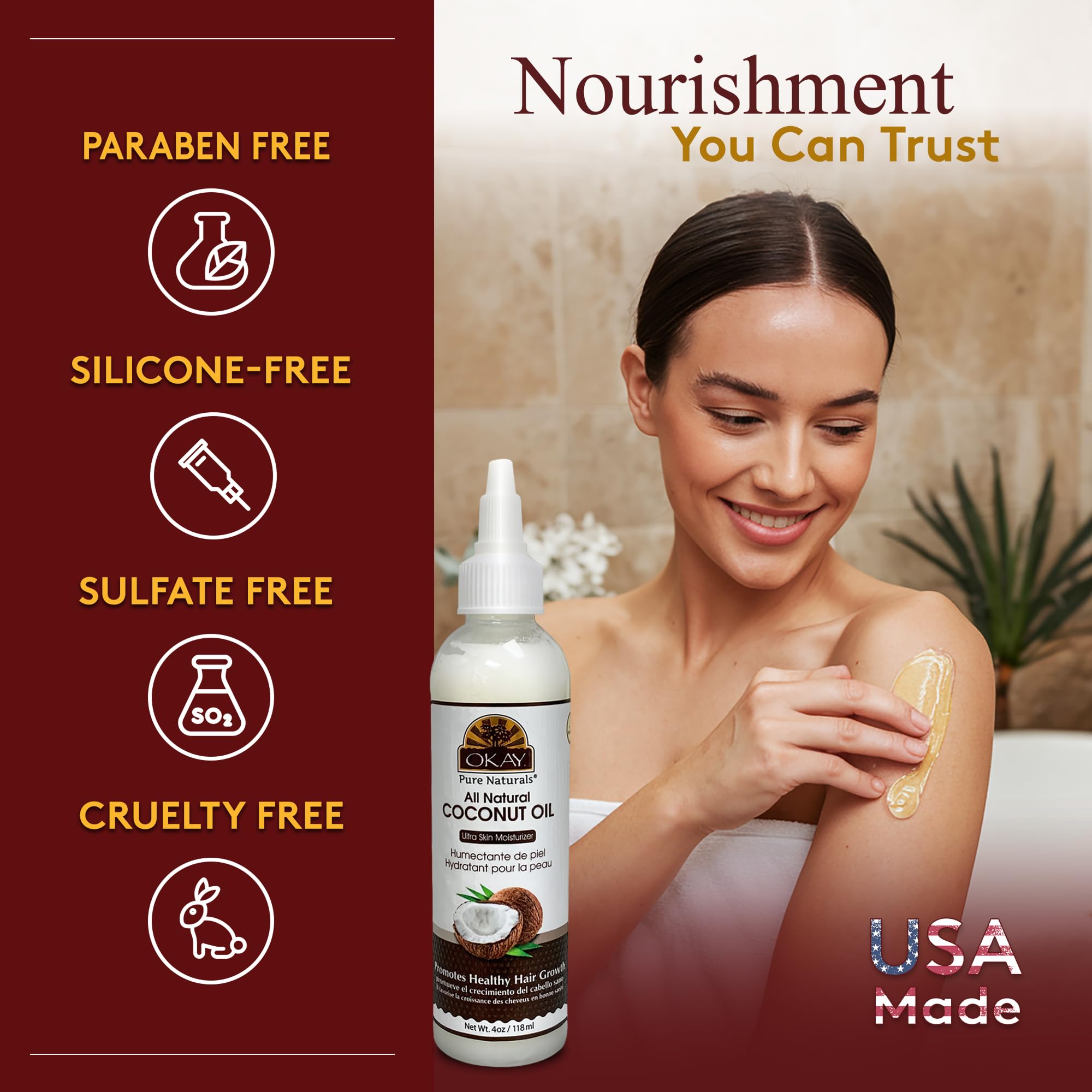 OKAY 100% Pure Coconut Oil for Hair & Skin | 4 Fl Oz Bottle (Pack of 2)