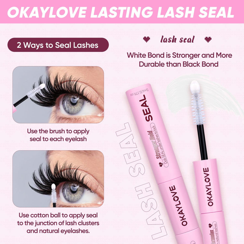 OKAYLOVE Lash Cluster Glue - 2-in-1 Waterproof Lash Bond & Seal, 150H+ Hold, Quick-Drying, Non-Irritating