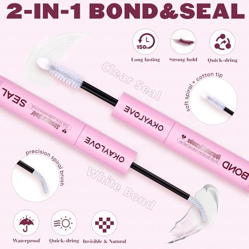 OKAYLOVE Lash Cluster Glue - 2-in-1 Waterproof Lash Bond & Seal, 150H+ Hold, Quick-Drying, Non-Irritating