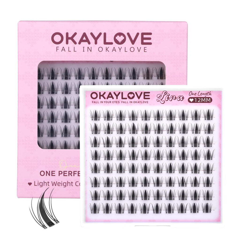 OKAYLOVE LIRA Manga Lash Clusters 12mm – 80pcs CC Curl Clear Band DIY Extensions