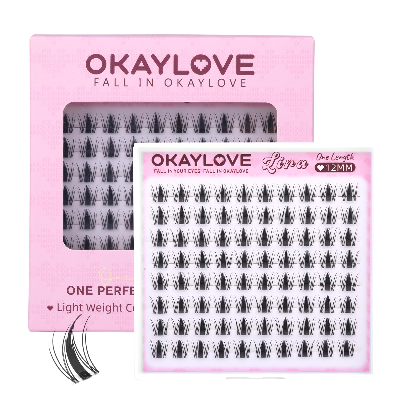 OKAYLOVE LIRA Manga Lash Clusters 12mm – 80pcs CC Curl Clear Band DIY Extensions