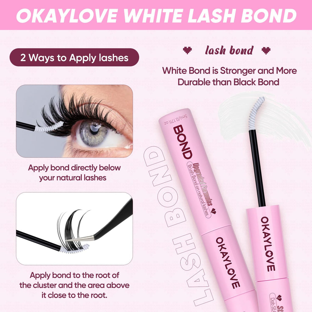 OKAYLOVE Lash Cluster Glue - 2-in-1 Waterproof Lash Bond & Seal, 150H+ Hold, Quick-Drying, Non-Irritating