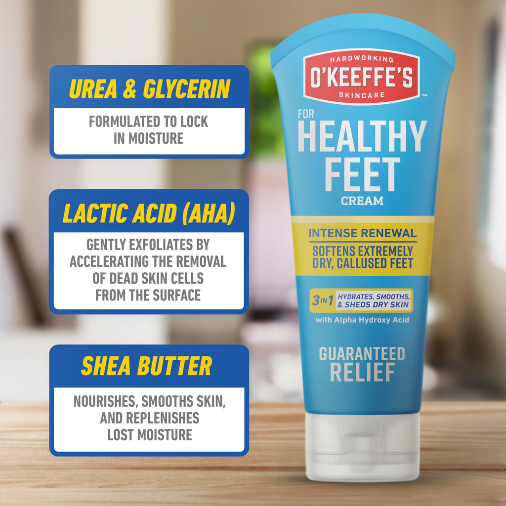 O'Keeffe's for Healthy Feet Intense Renewal Cream with Urea & Alpha Hydroxy Acid, 3 oz Tube
