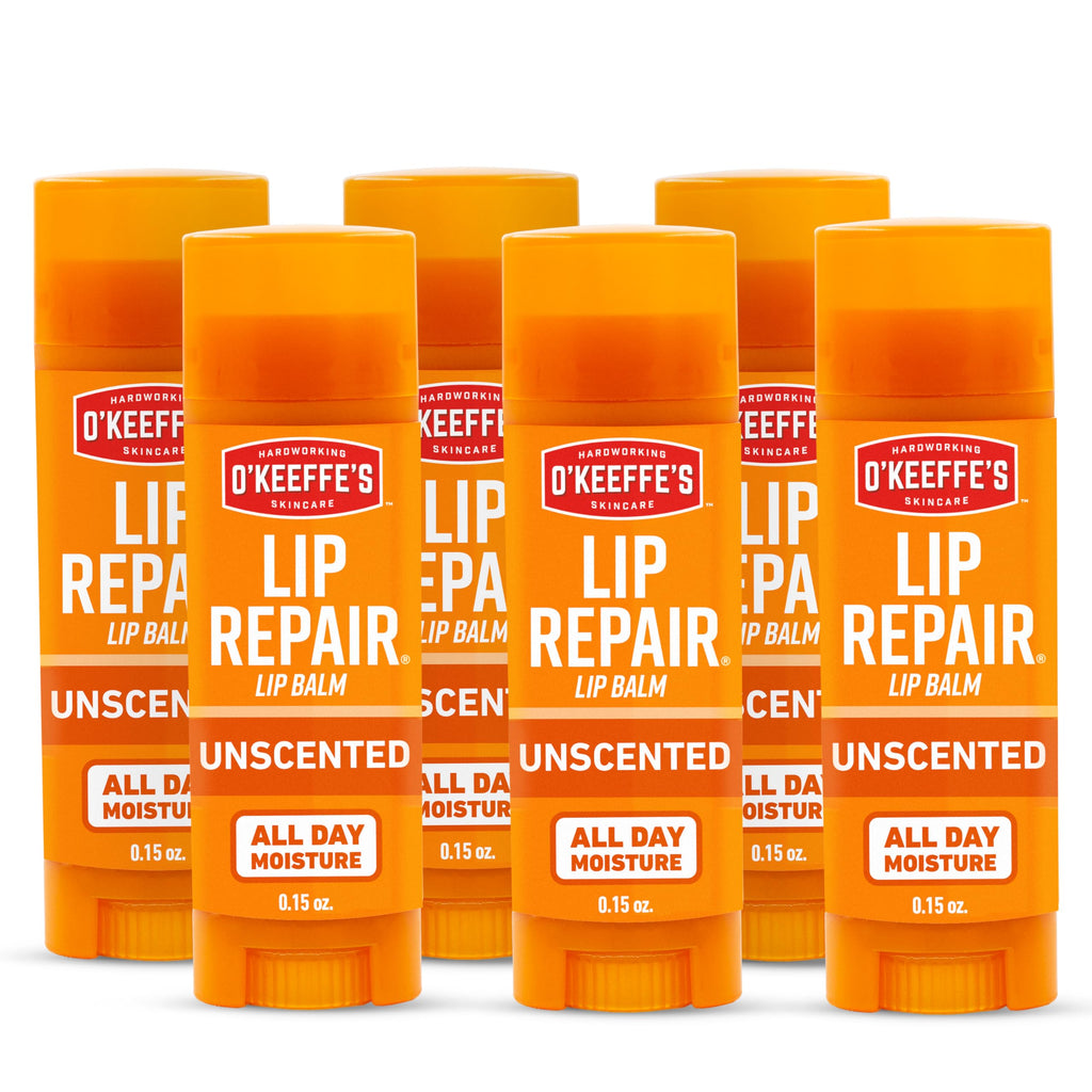 O'Keeffe's Lip Repair Unscented Lip Balm Stick – 6-Pack for Dry, Cracked Lips