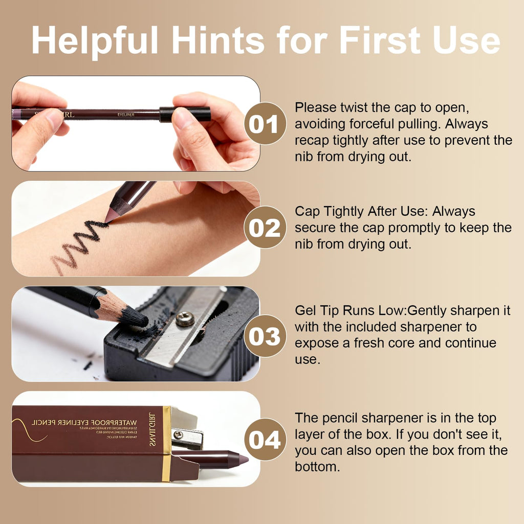 Okerker Brown Gel Eyeliner Pencil – Waterproof, Smudge-Proof, Long-Lasting with Built-In Sharpener