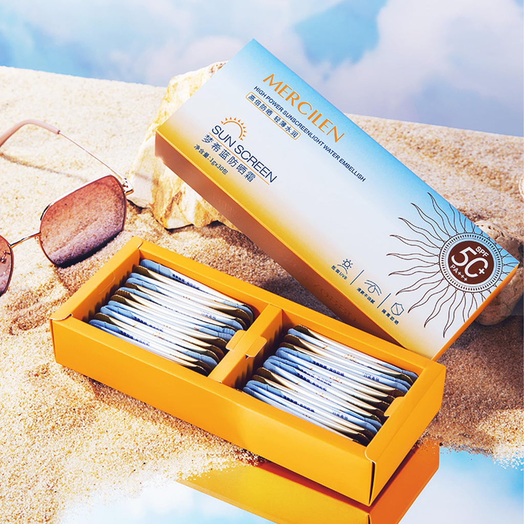 Okerker 60pc Mini Sunscreen SPF50+ PA+++ Travel Pack — Lightweight, Non-Greasy, Water-Resistant