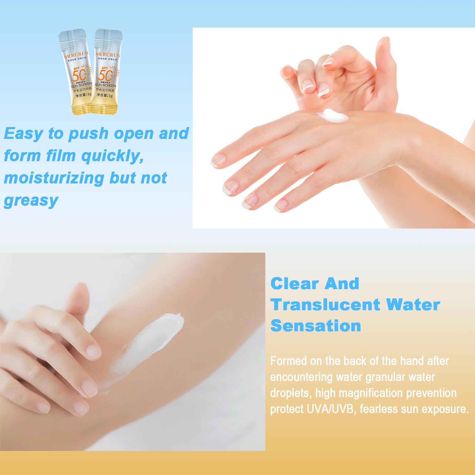 Okerker 60pc Mini Sunscreen SPF50+ PA+++ Travel Pack — Lightweight, Non-Greasy, Water-Resistant