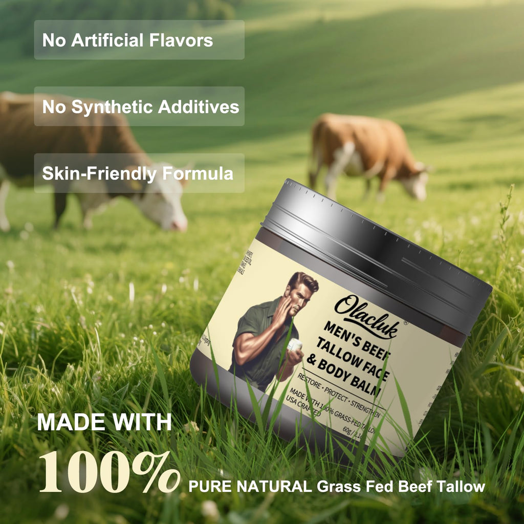 OLACLUK Beef Tallow Honey Balm – Unscented Face & Body Moisturizer, 2oz