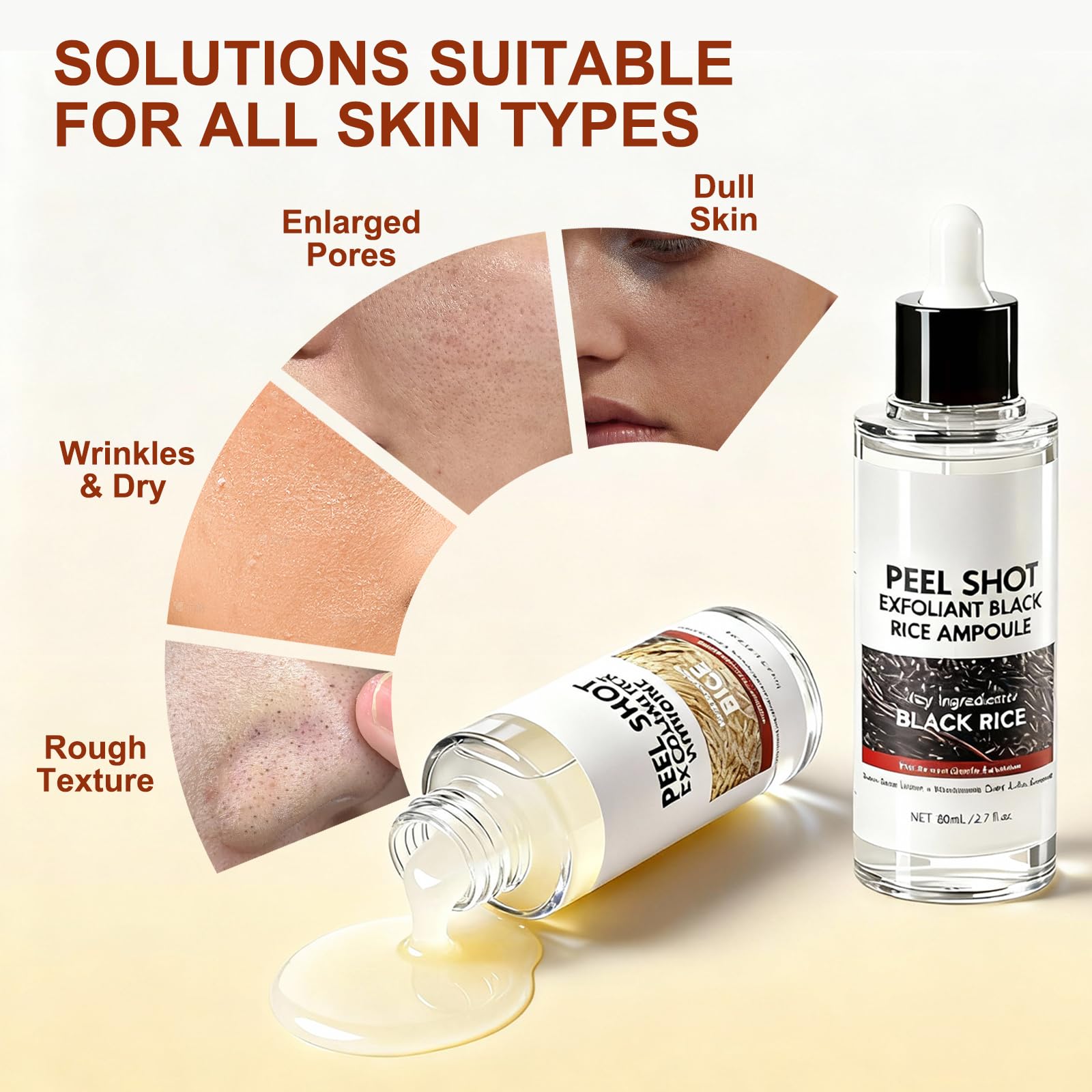 OLACLUK Peel Shot Glow Rice Ampoule Duo – White & Black Rice Exfoliators for Hydration & Pore Care