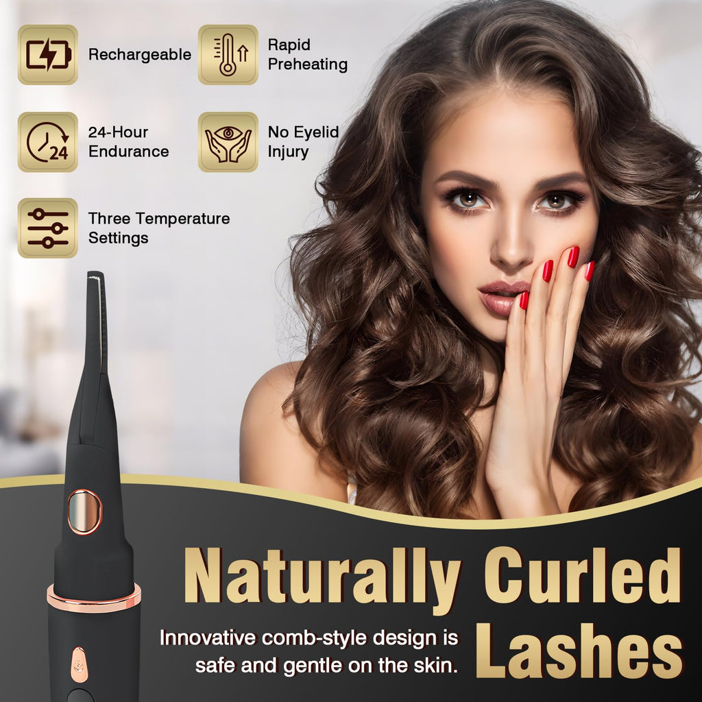 Olassubd USB-Rechargeable Heated Eyelash Curler with LED Display – 3 Temp Settings, Mini Portable Design