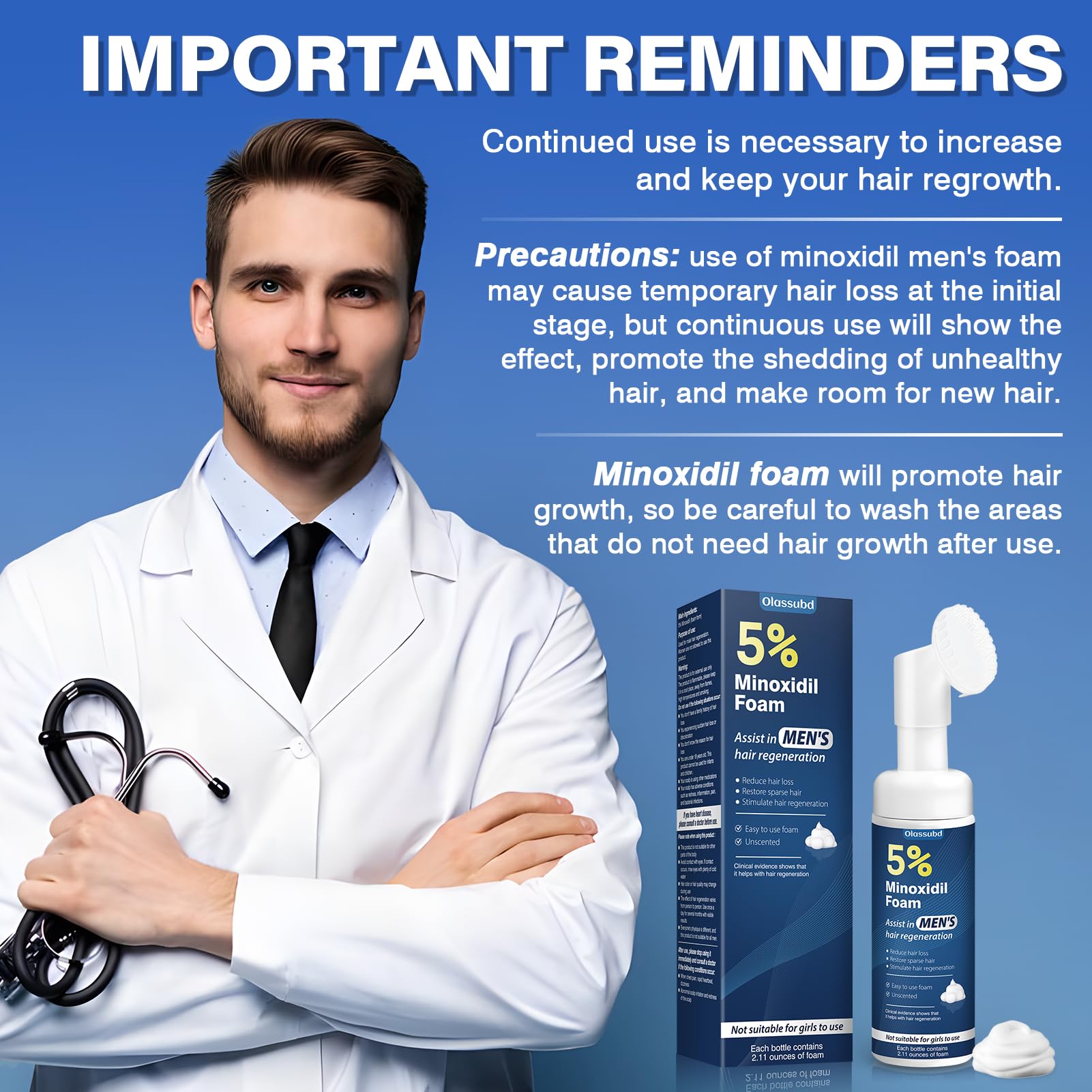 Olassubd Minoxidil 5% Foam for Men – Hair Growth Foam (3 Bottles, 2.11 oz Each)