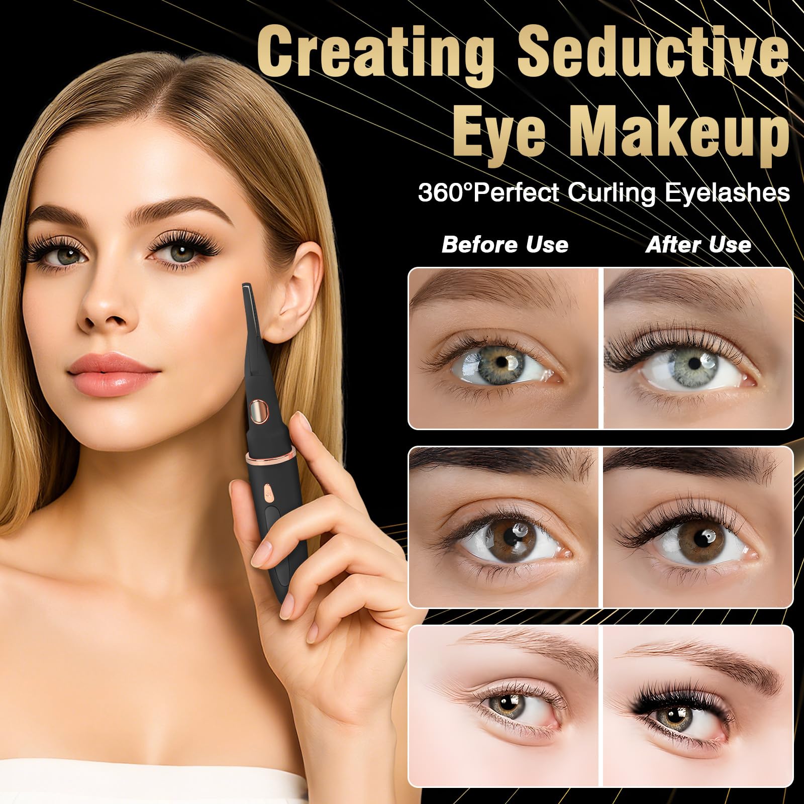 Olassubd USB-Rechargeable Heated Eyelash Curler with LED Display – 3 Temp Settings, Mini Portable Design