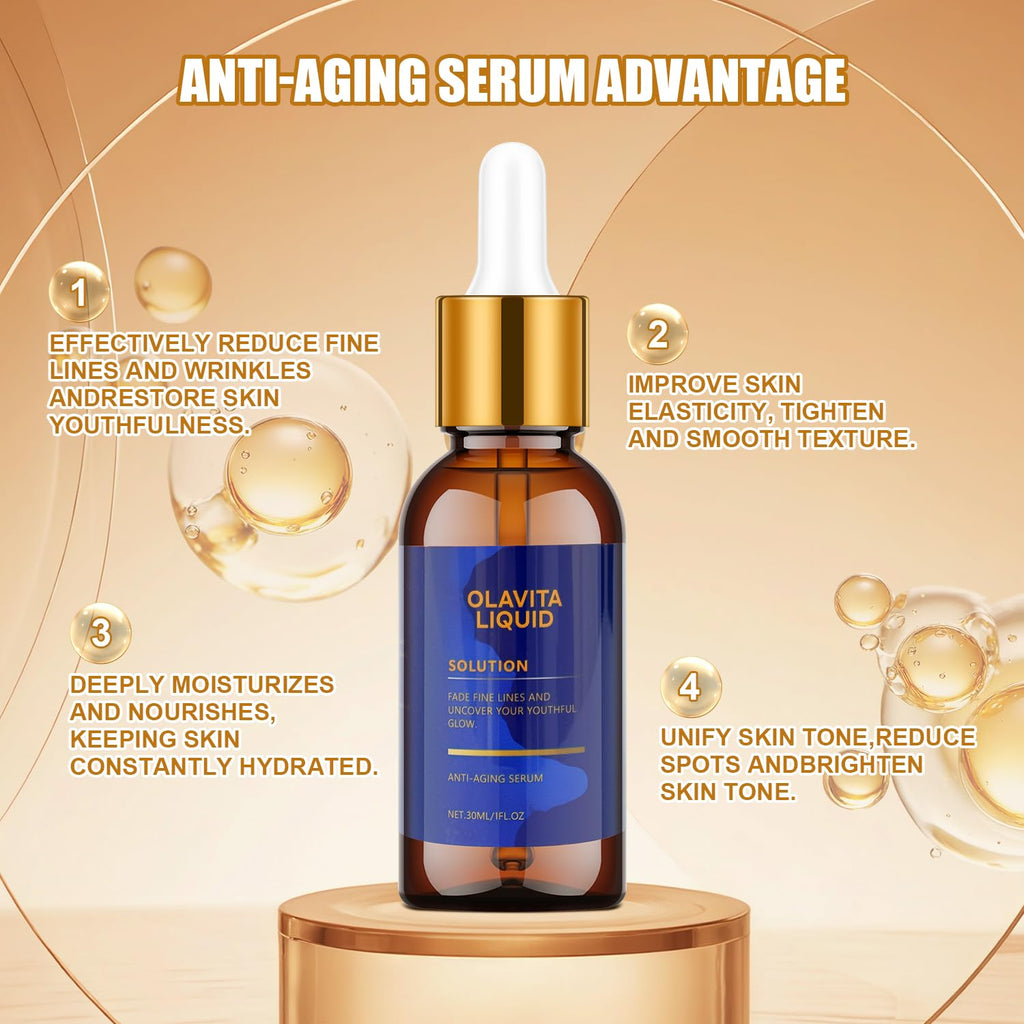 Olavita Liquid Anti-Aging Serum – Vitamin C and E, Diminishes Wrinkles, 2-Piece Set