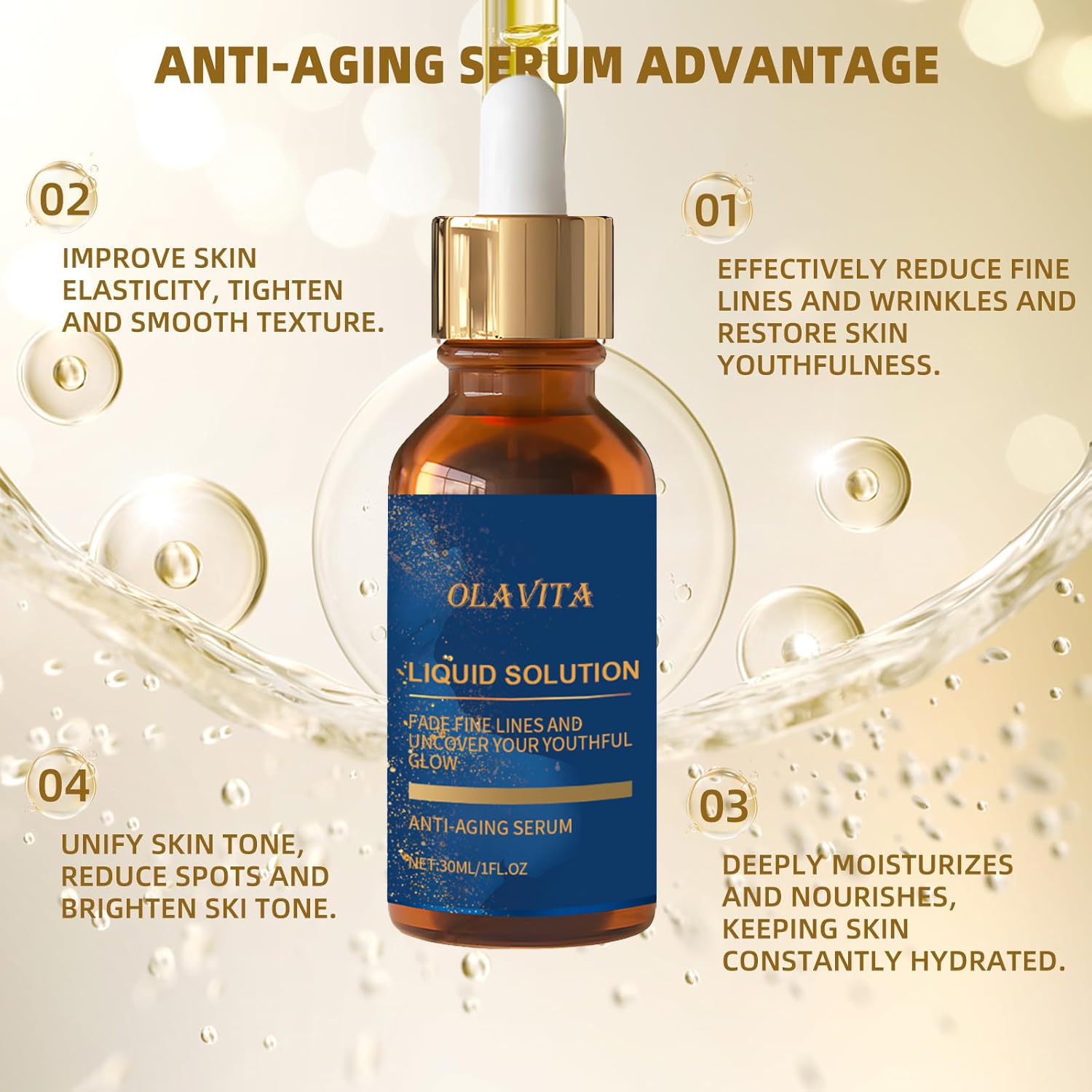 OLAVITA Liquid Solution Anti Aging Serum – Vitamin C Hydration & Firming (2 x 1 fl oz)