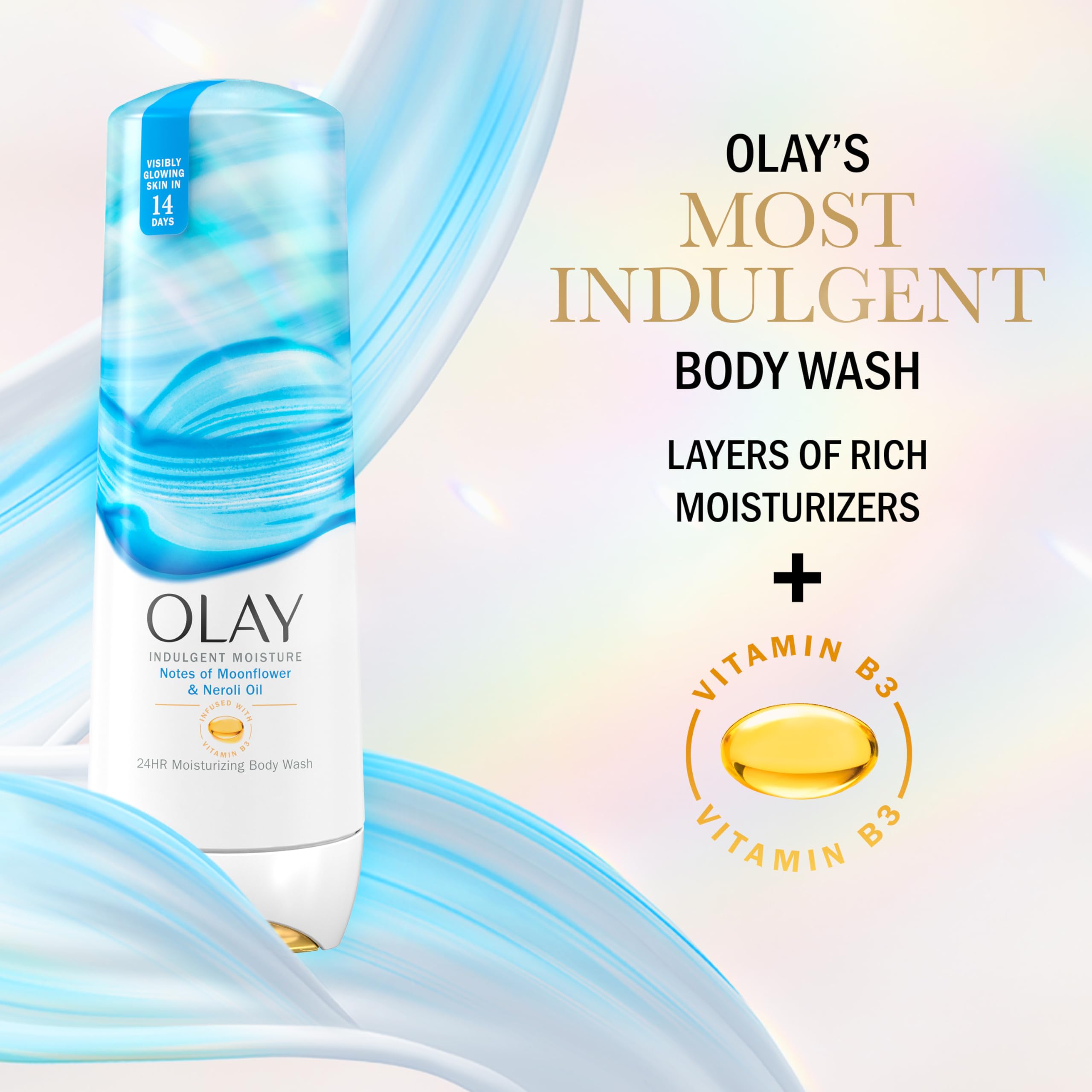 Olay Indulgent Moisture Body Wash for Women – 24-Hour Hydration, Vitamin B3, 20 fl oz