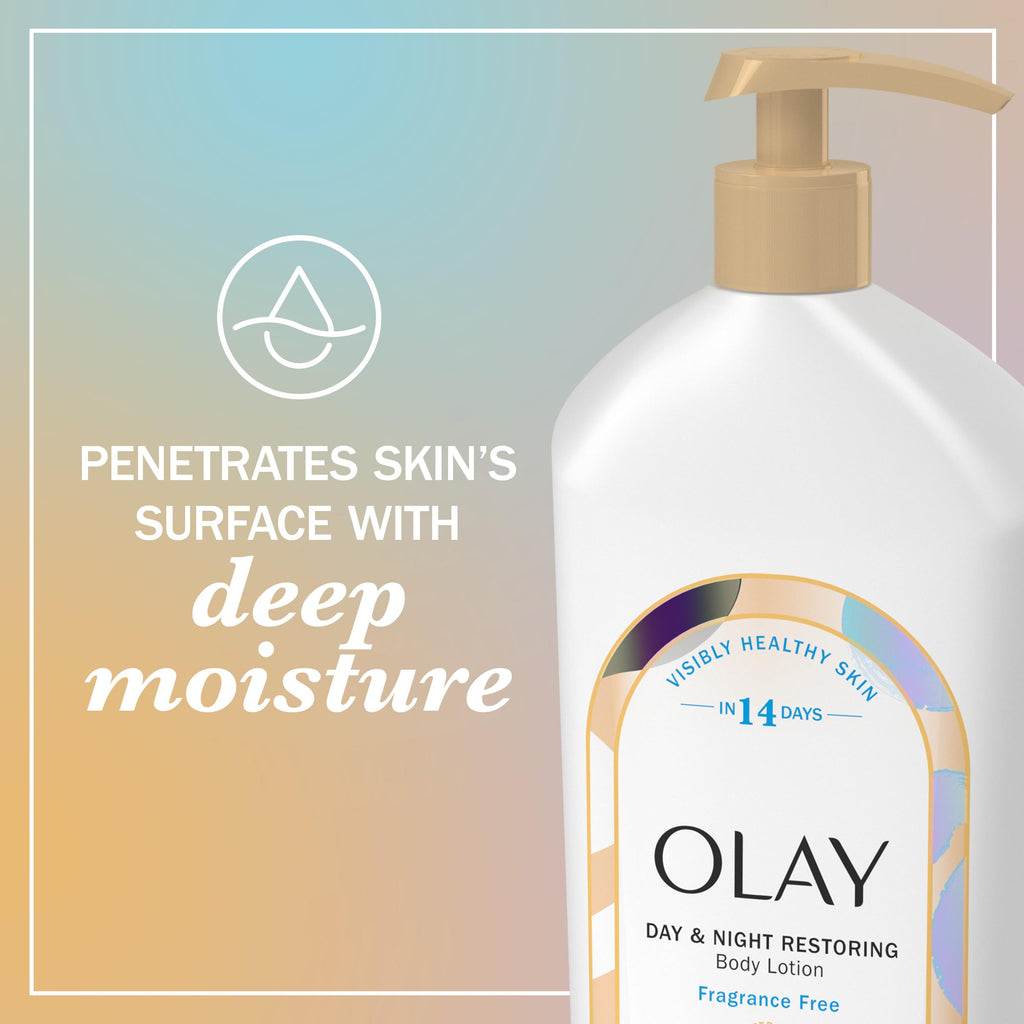 Olay Body Lotion for Women – 24-Hour Hydration, Day & Night Restoring, Fragrance Free, 18 oz