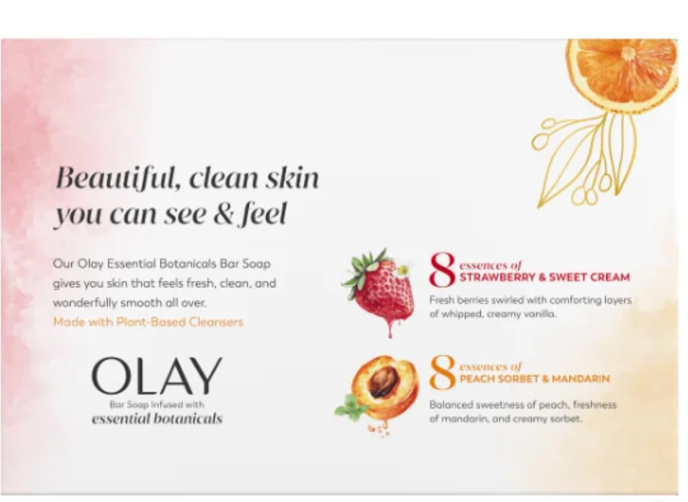 Olay Botanical Bliss Bar Soap – 16 Pack (3.75 oz Each) | Strawberry & Sweet Cream, Peach Sorbet & Mandarin