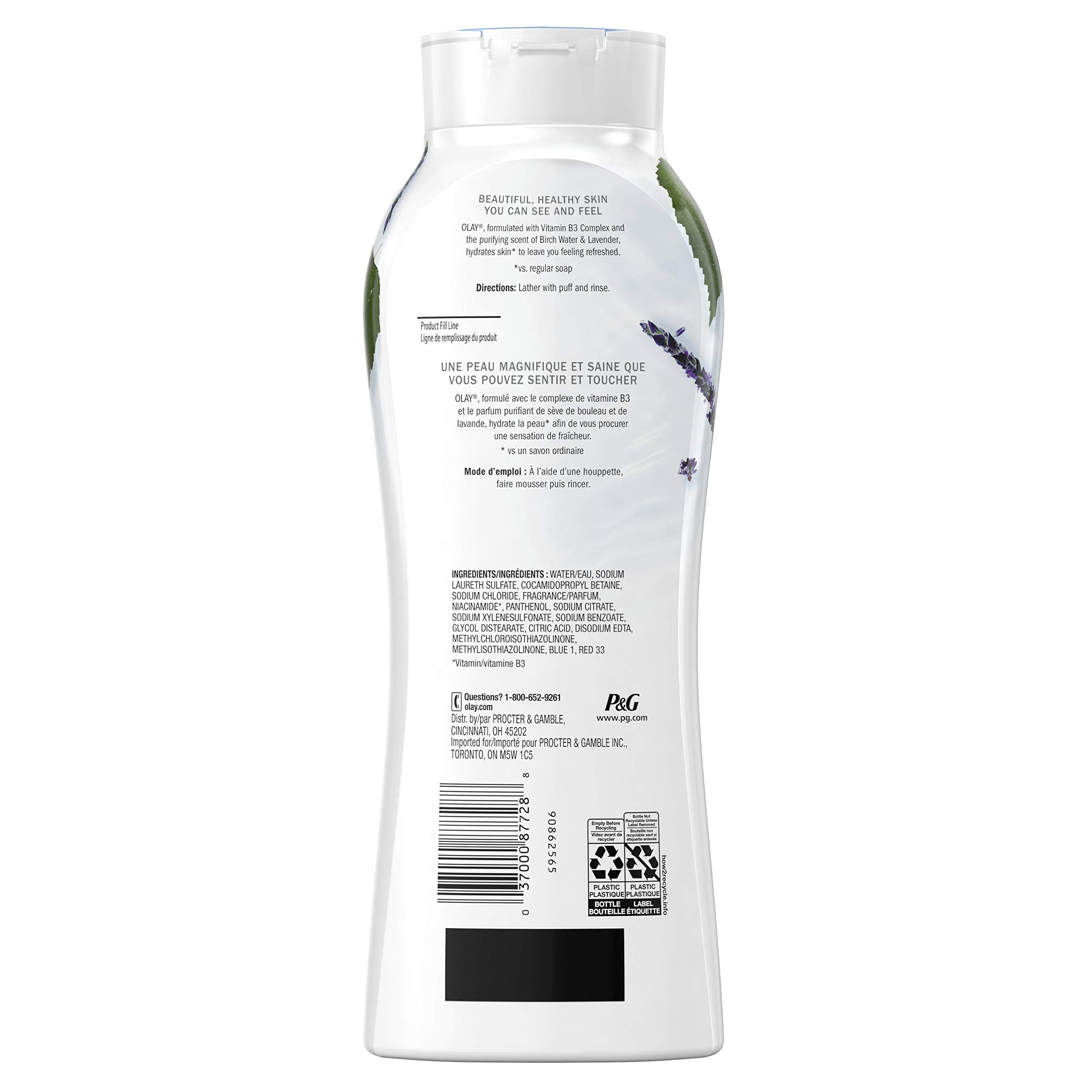 Olay Fresh Outlast Birch Water & Lavender Body Wash – Hydrating Spa-Feel, 12.3 fl oz