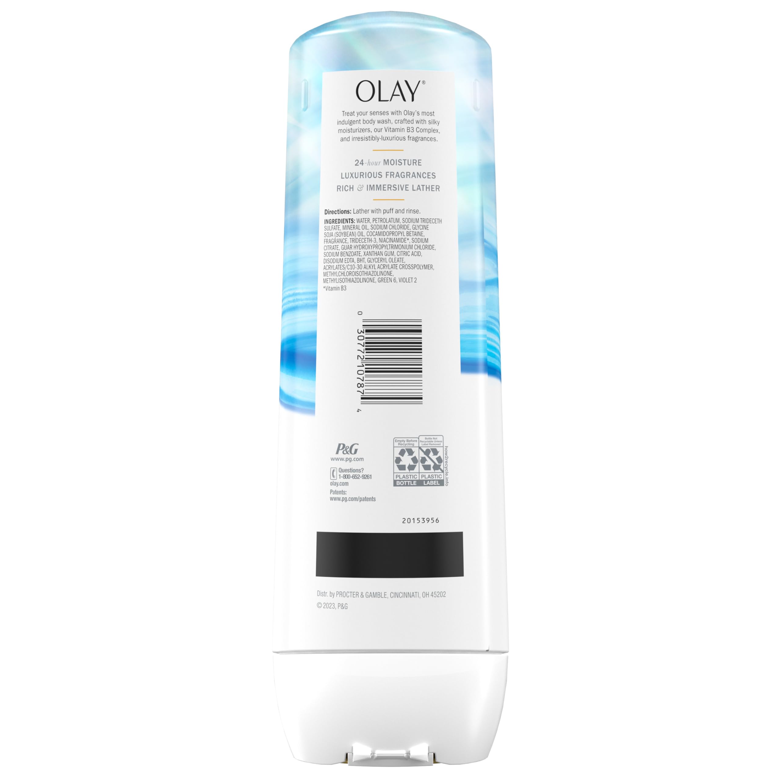 Olay Indulgent Moisture Body Wash for Women – 24-Hour Hydration, Vitamin B3, 20 fl oz