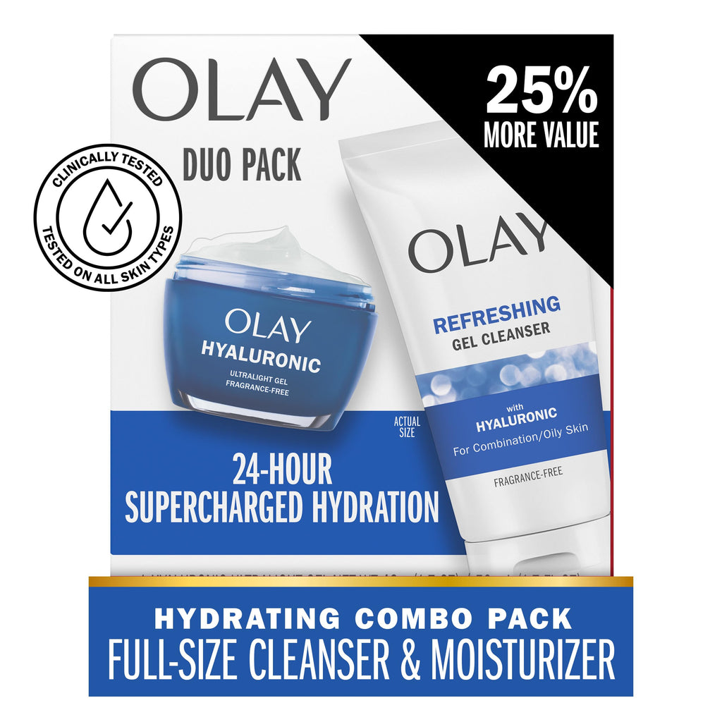 Olay Hyaluronic Duo Pack – Fragrance-Free Gel Cleanser & Ultralight Gel Moisturizer