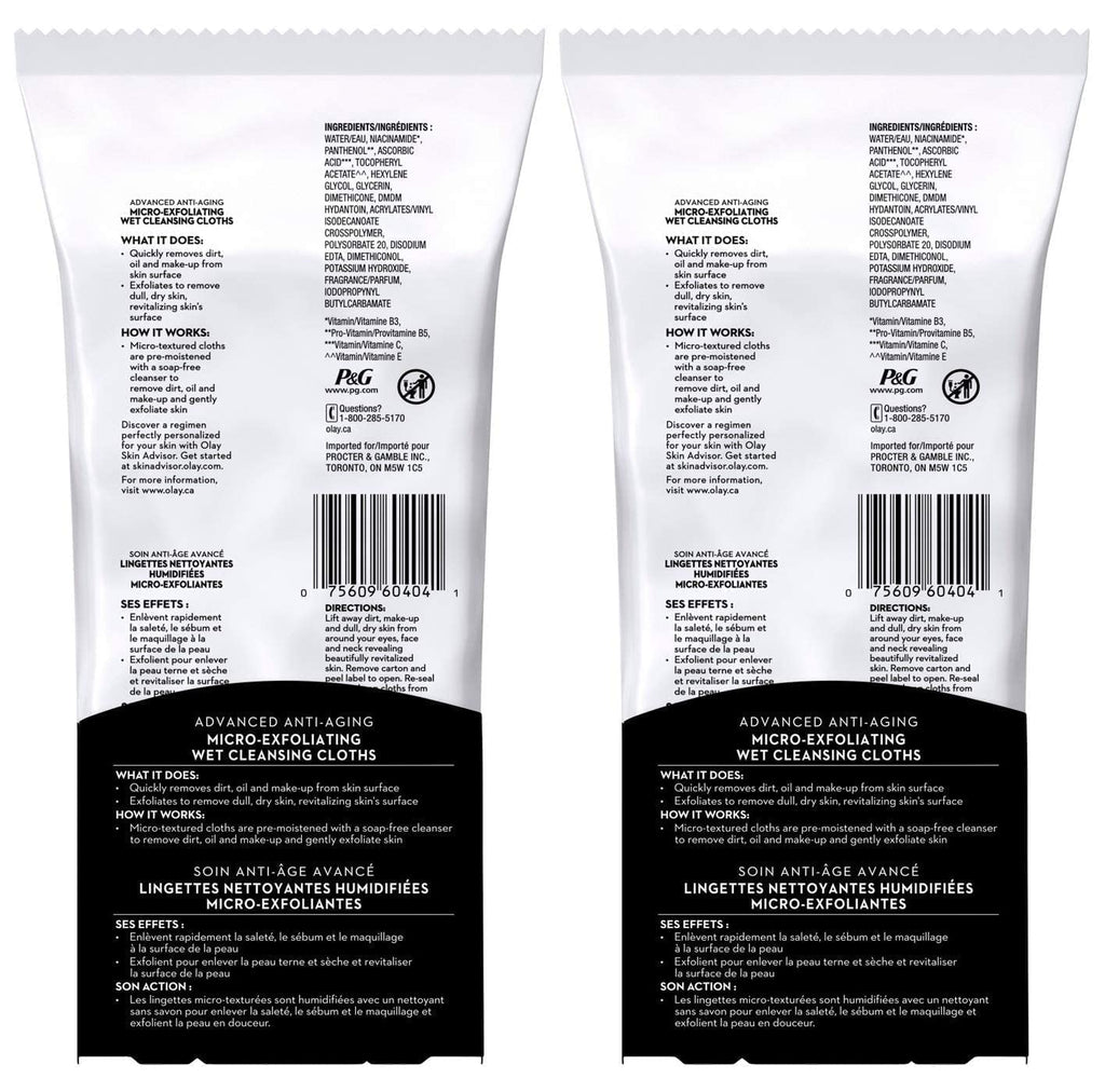 OLAY Regenerist Advanced Anti-Aging Micro-Exfoliating Cleansing Cloths – Pack of 2, 30 Cloths Each