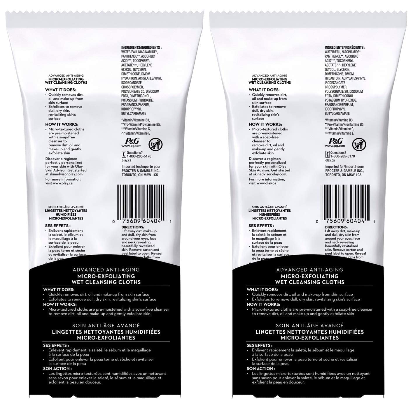 OLAY Regenerist Advanced Anti-Aging Micro-Exfoliating Cleansing Cloths – Pack of 2, 30 Cloths Each