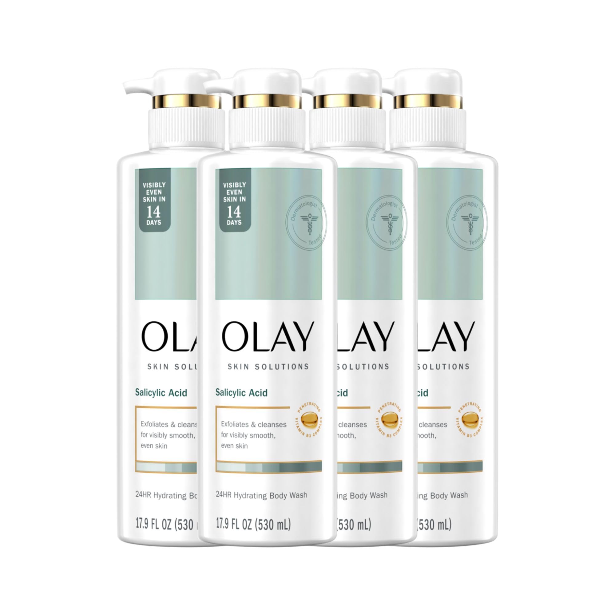 Olay Skin Solutions Hydrating Body Wash with Salicylic Acid – 4 x 17.9 fl oz