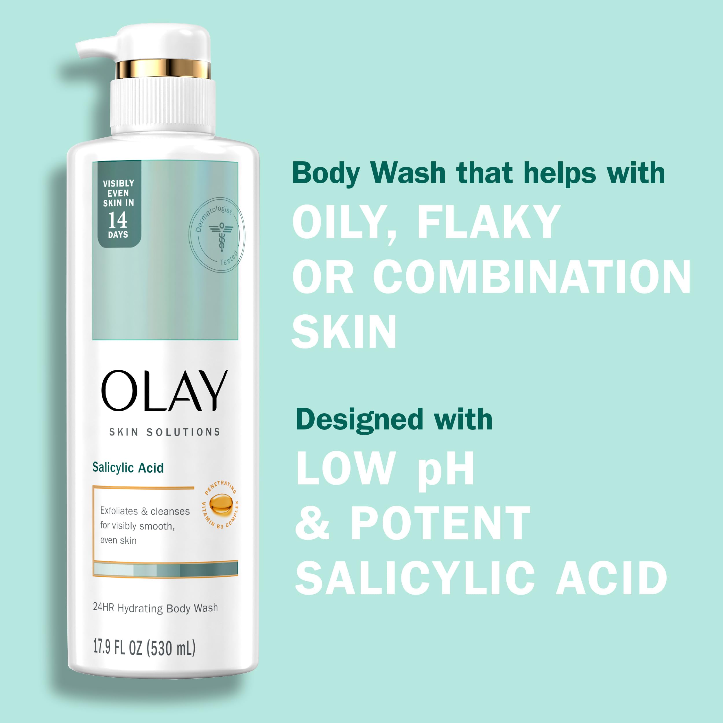Olay Skin Solutions Hydrating Body Wash with Salicylic Acid – 4 x 17.9 fl oz