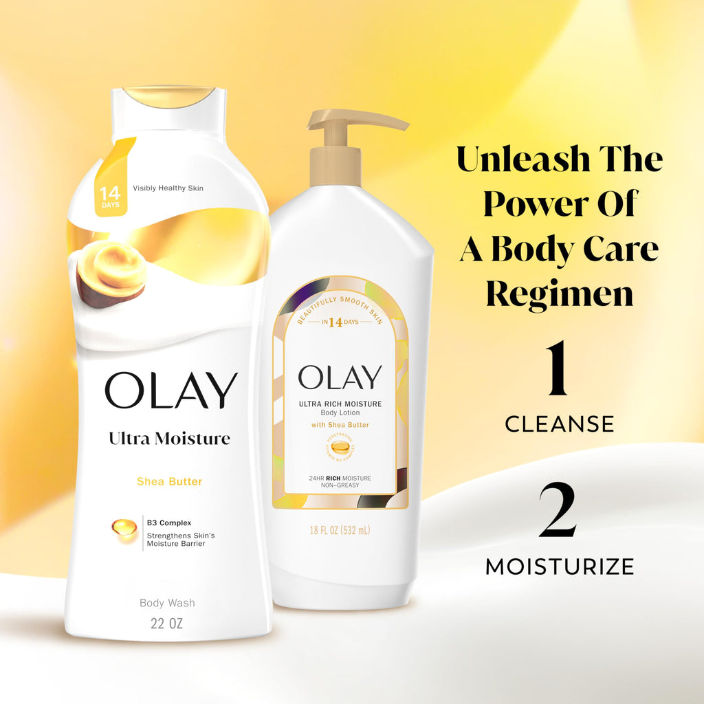 Olay Ultra Moisture Body Wash for Women – 24HR Hydration with Shea Butter & Vitamin B3 Complex | Paraben & Phthalate Free | 2 x 22 oz