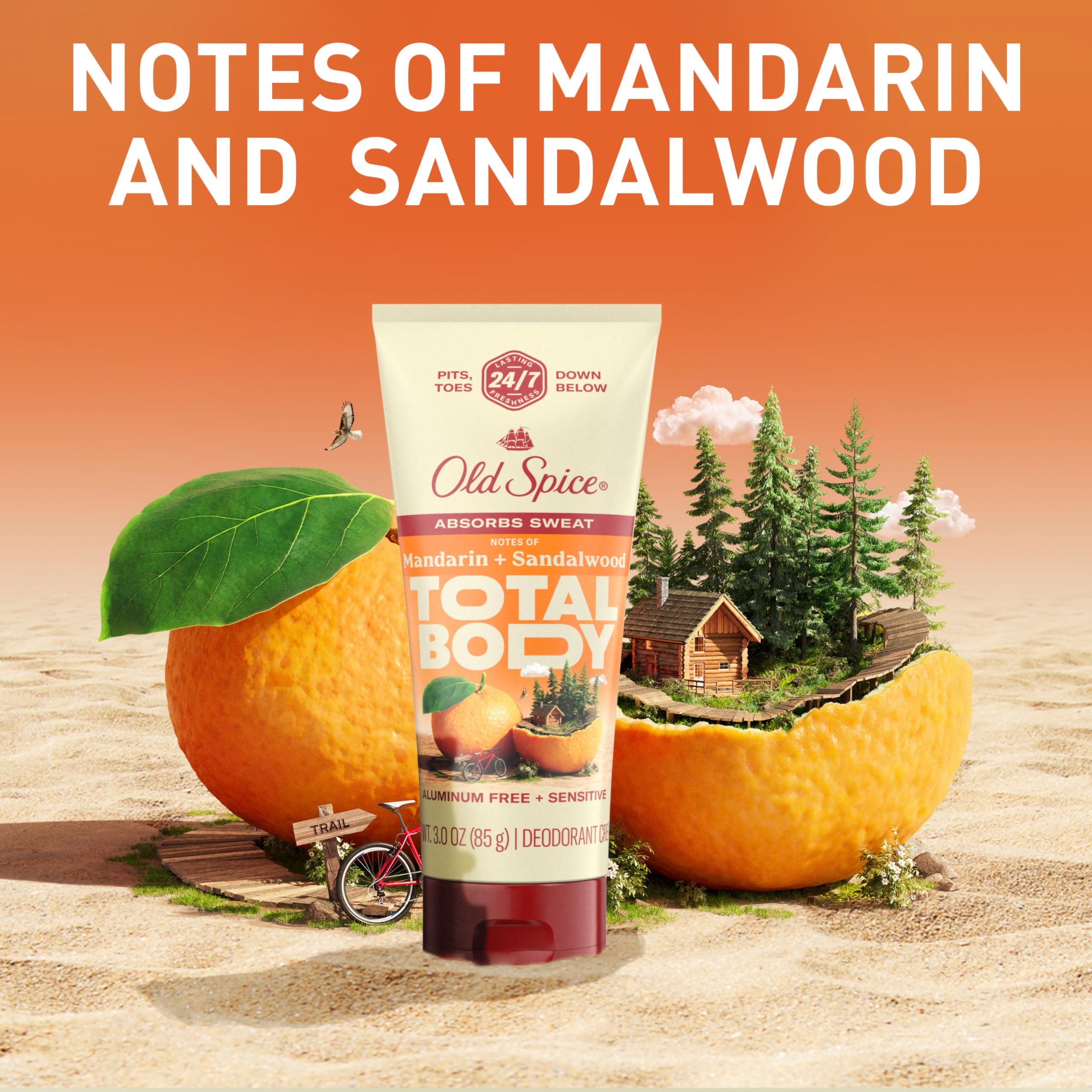 Old Spice Whole Body Deodorant Cream for Men – Aluminum-Free, Mandarin + Sandalwood, 24/7 Odor Protection, 3.0 oz