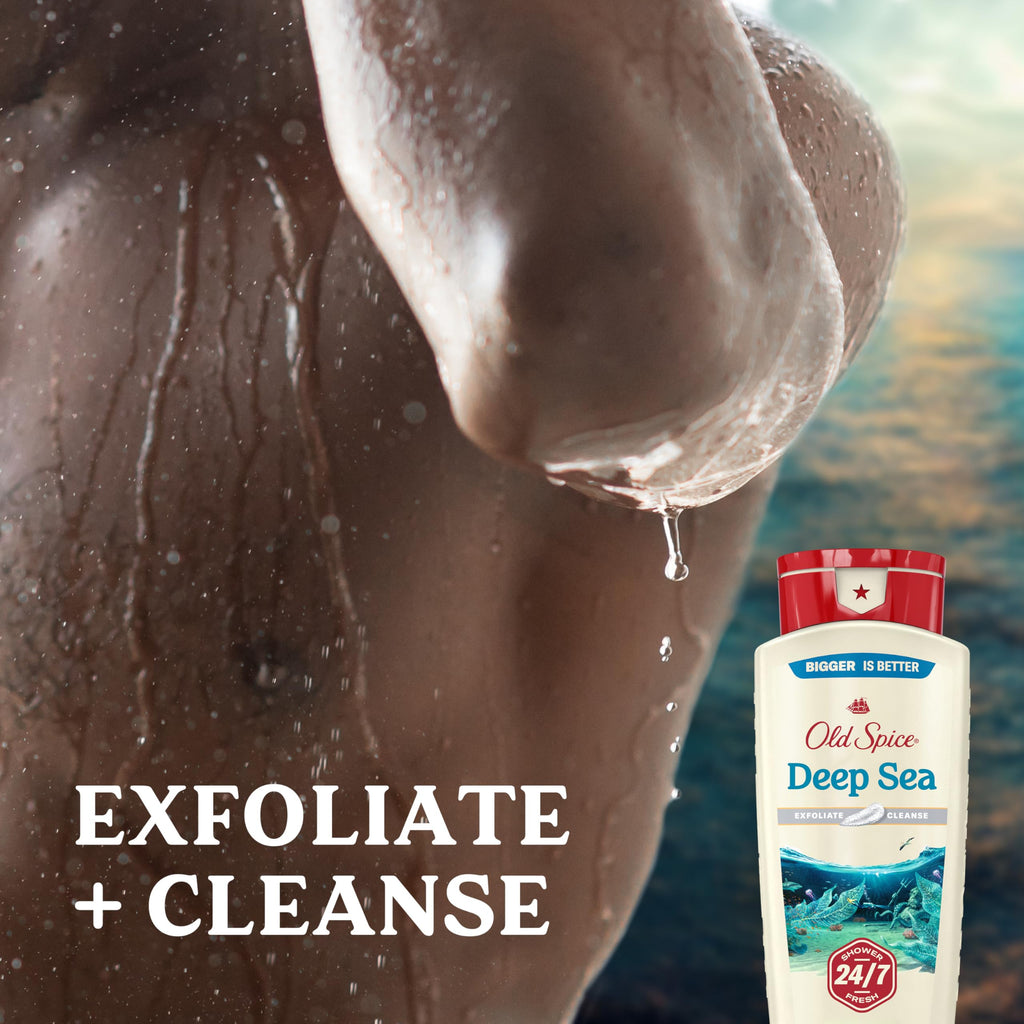 Old Spice Deep Cleanse Body Wash for Men – 24/7 Shower Fresh, Exfoliate & Cleanse, Deep Sea Minerals, Ocean Waves + Kelp Scent, 18 oz x4