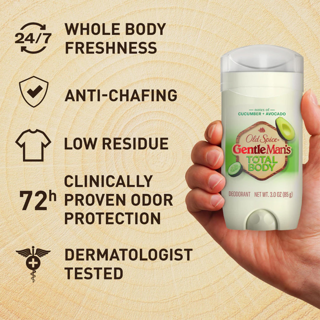Old Spice GentleMan’s Total Body Deodorant Stick – Aluminum-Free, Cucumber & Avocado, 3 x 3 oz