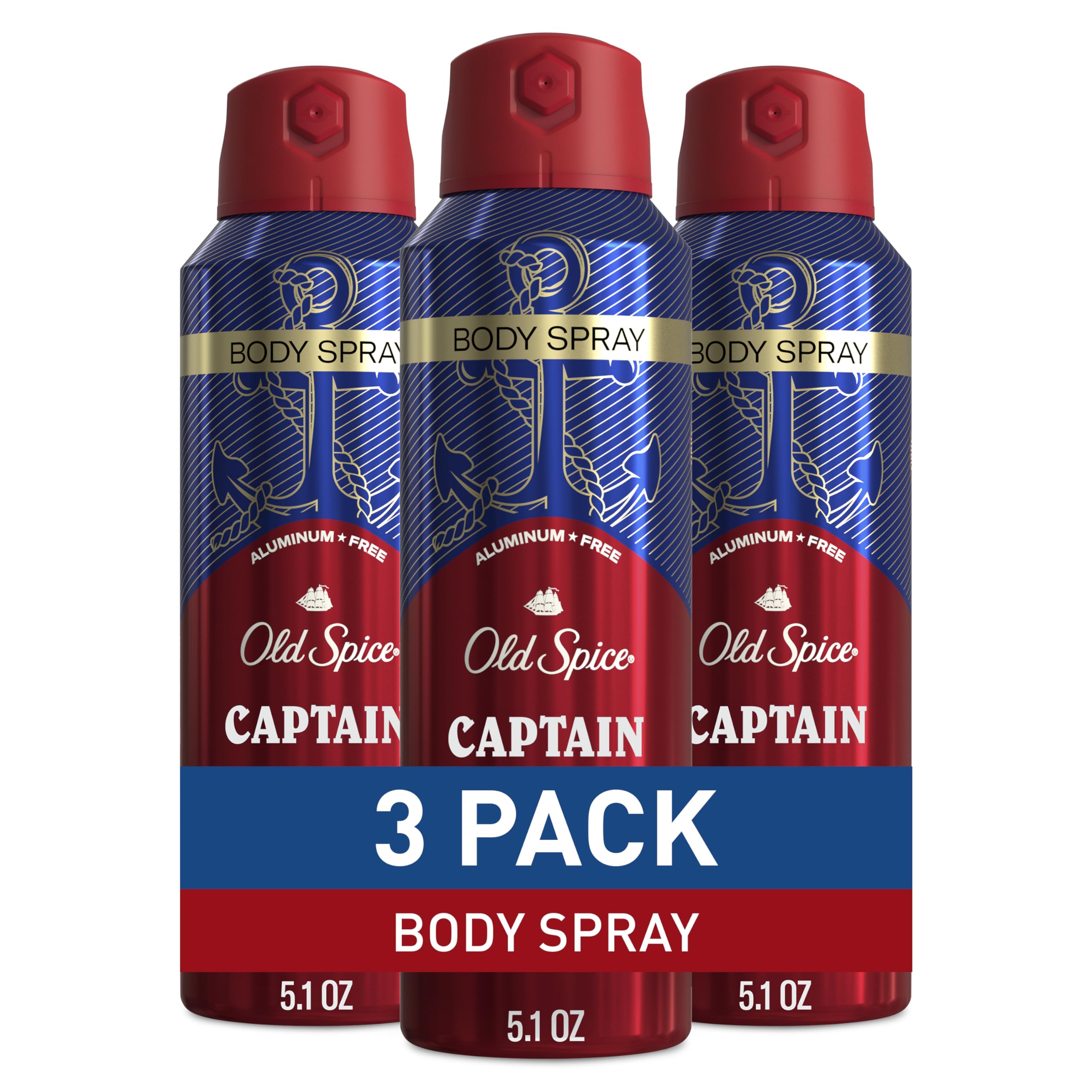 Old Spice Captain Aluminum Free Body Spray for Men – 24/7 Odor Protection, 48-Hour Freshness, 5.1 oz (Pack of 3)