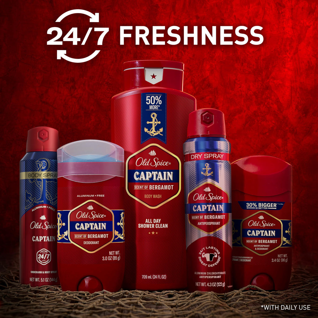 Old Spice Captain Aluminum Free Body Spray for Men – 24/7 Odor Protection, 48-Hour Freshness, 5.1 oz (Pack of 3)