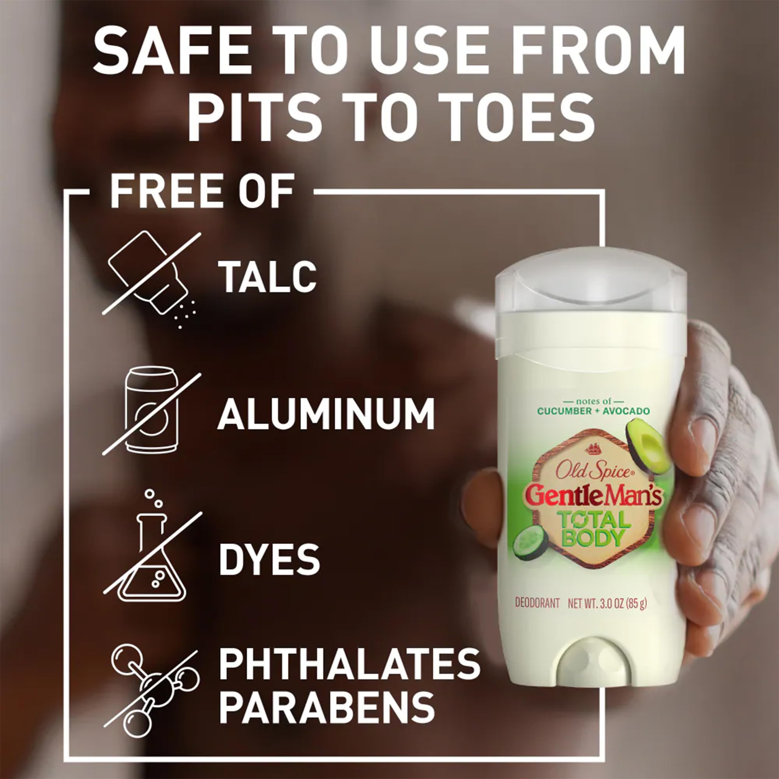 Old Spice GentleMan’s Total Body Deodorant Stick – Aluminum-Free, Cucumber & Avocado, 3 x 3 oz