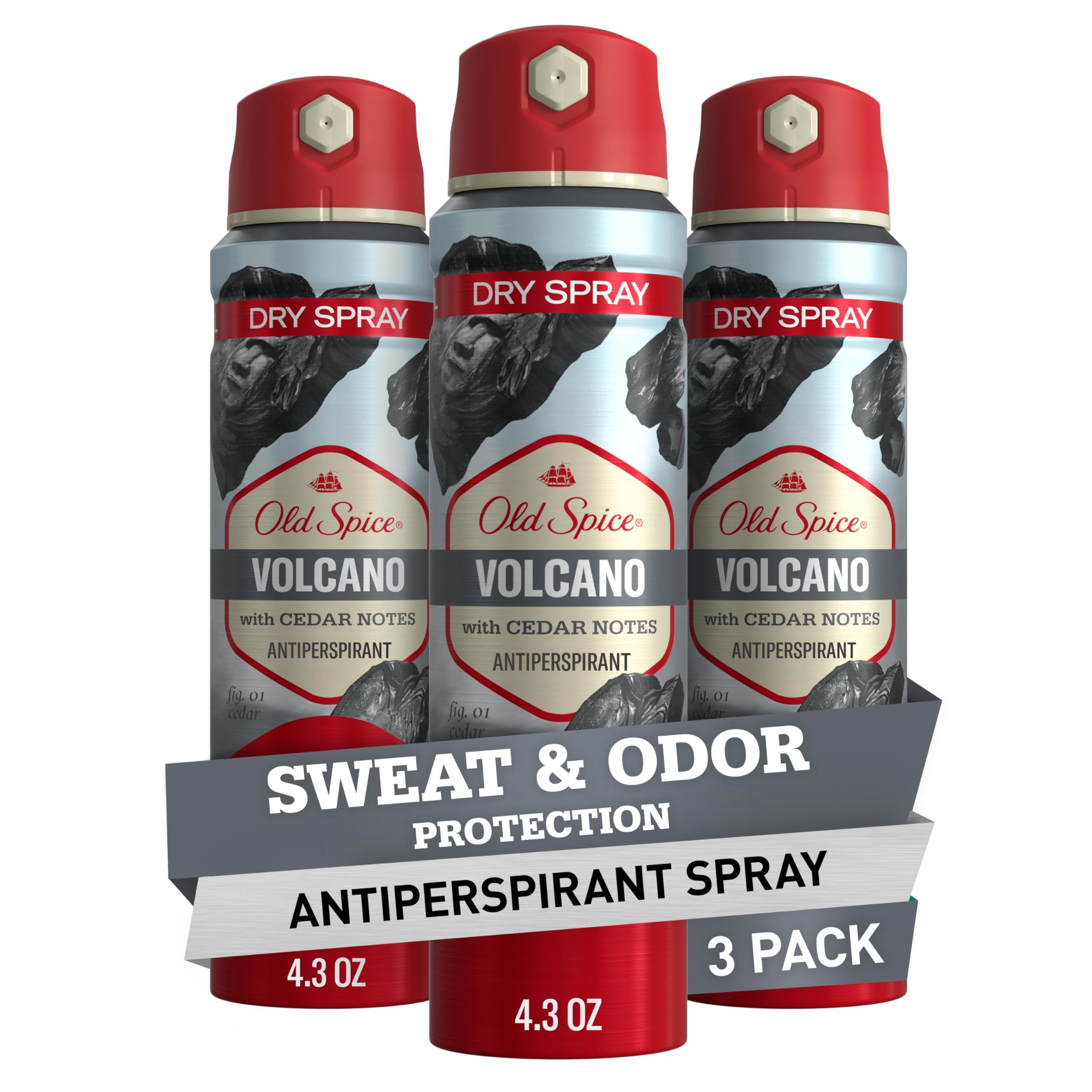 Old Spice Dry Spray Antiperspirant for Men - Volcano Cedar Amber, 24/7 Freshness (Pack of 3)