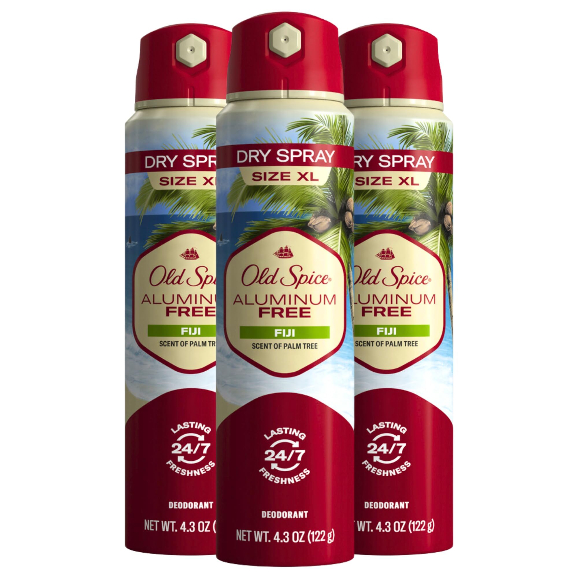 Old Spice Fiji Aluminum Free Dry Spray – 24/7 Freshness, 4.3oz (Pack of 3)