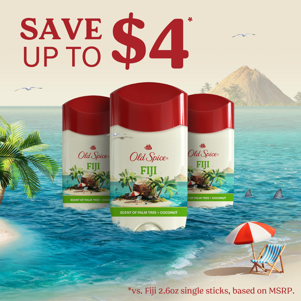 Old Spice Fiji Palm Tree Scent Invisible Solid Deodorant 3-Pack – 24/7 Sweat & Odor Protection