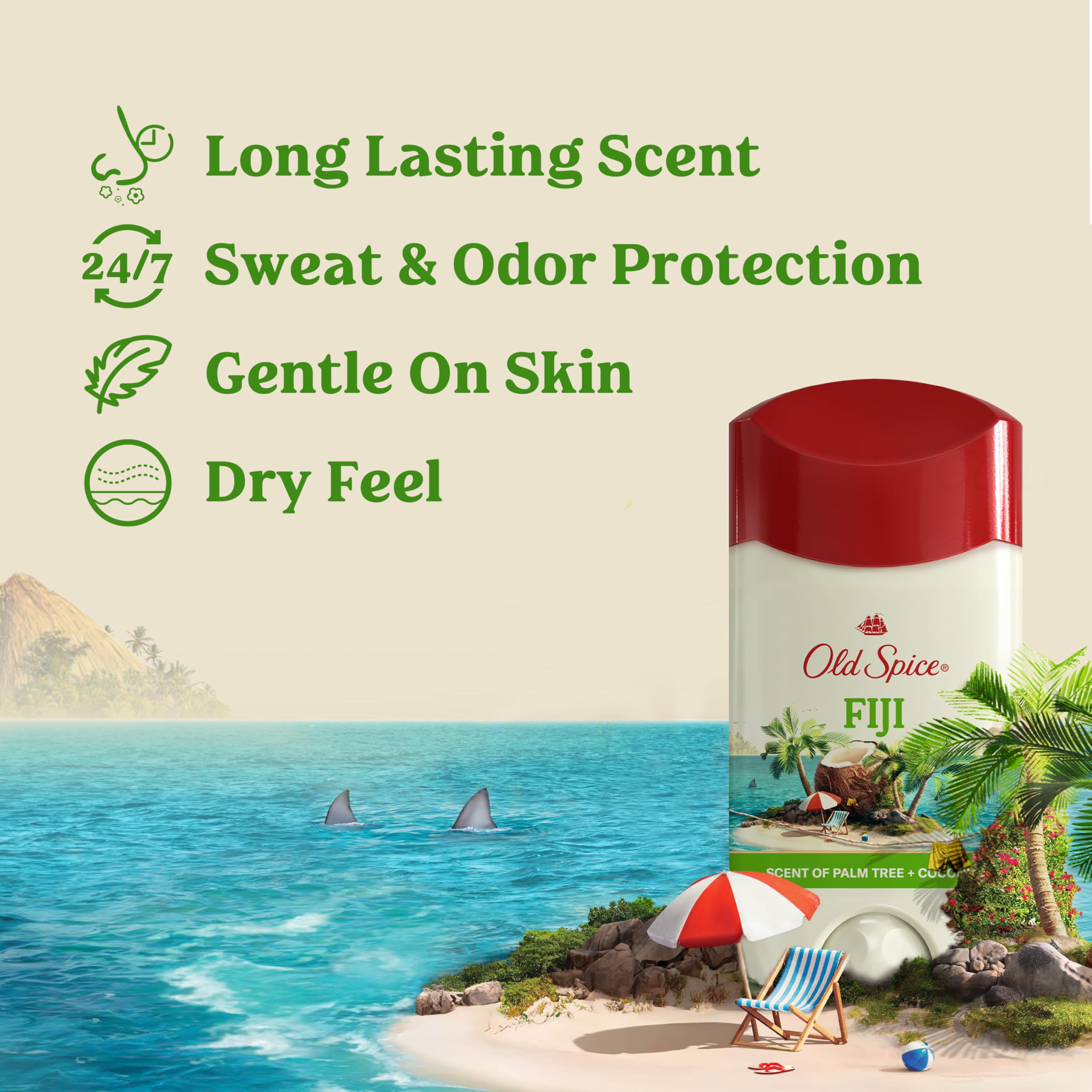 Old Spice Fiji Palm Tree Scent Invisible Solid Deodorant 3-Pack – 24/7 Sweat & Odor Protection